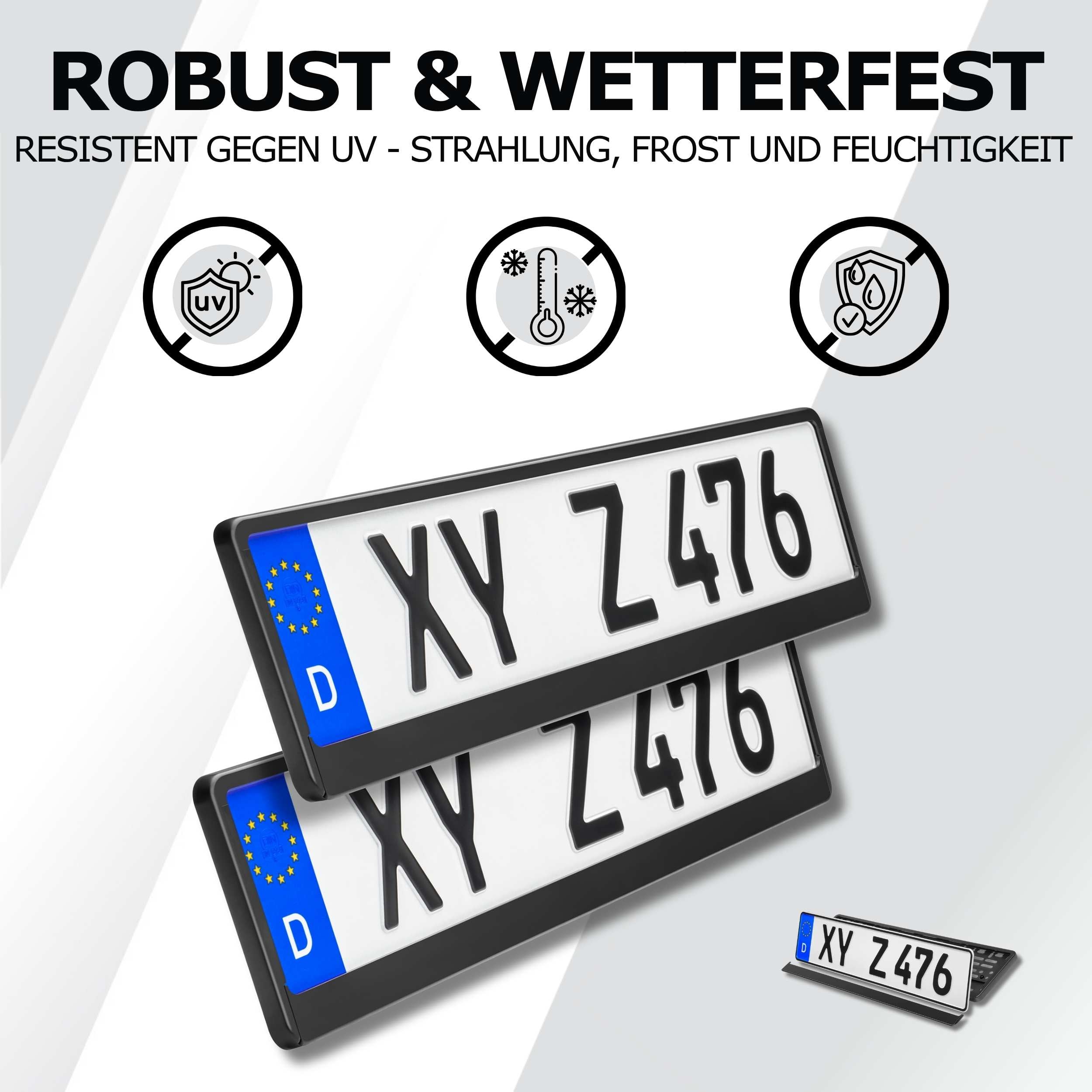 Robuste und wetterfeste Kennzeichenhalter - resistent gegen UV-Strahlung, Frost und Feuchtigkeit mit deutschen Kennzeichen