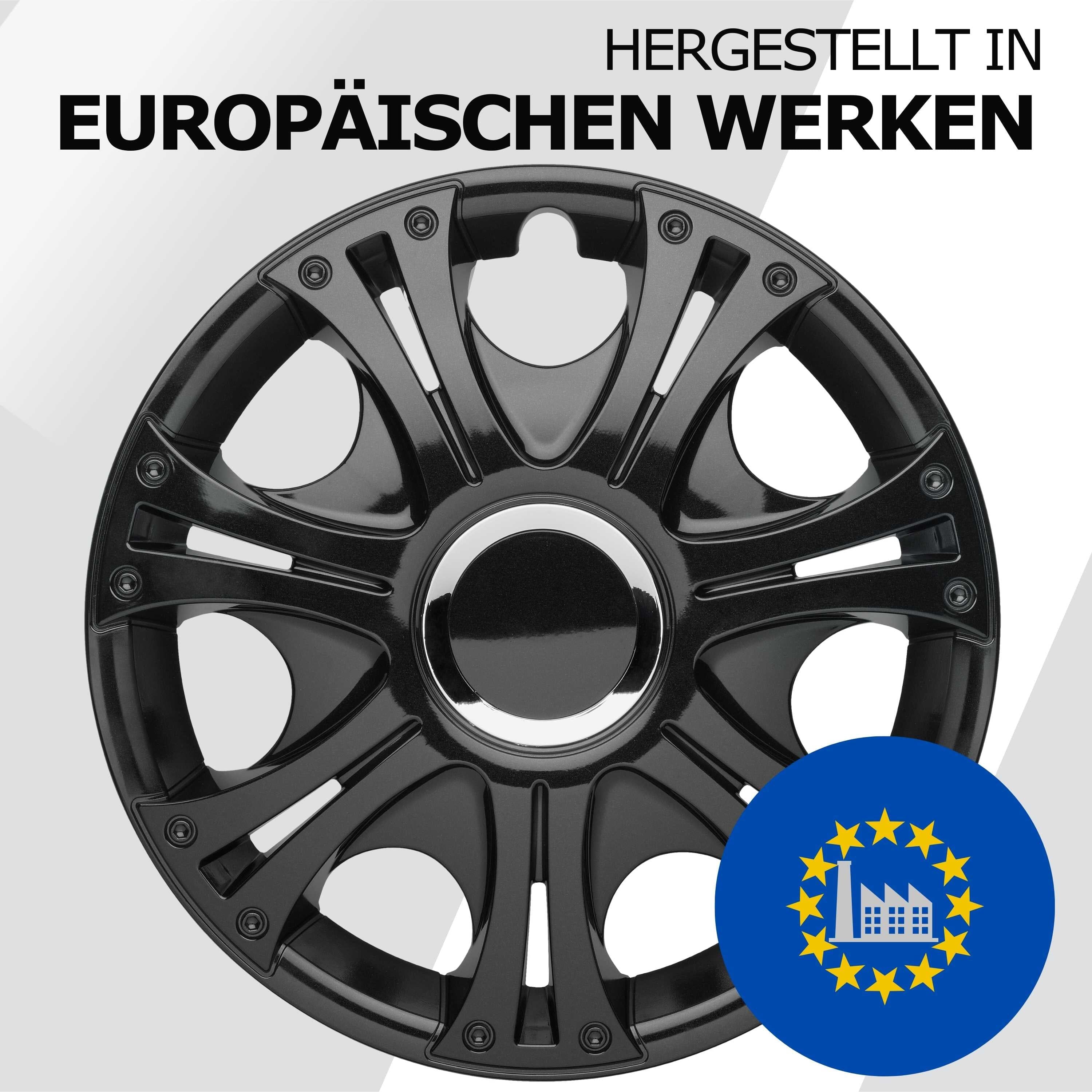 Radkappen schwarz - 4 Stück Grenada Radzierblenden für Stahlfelgen 13-16 Zoll