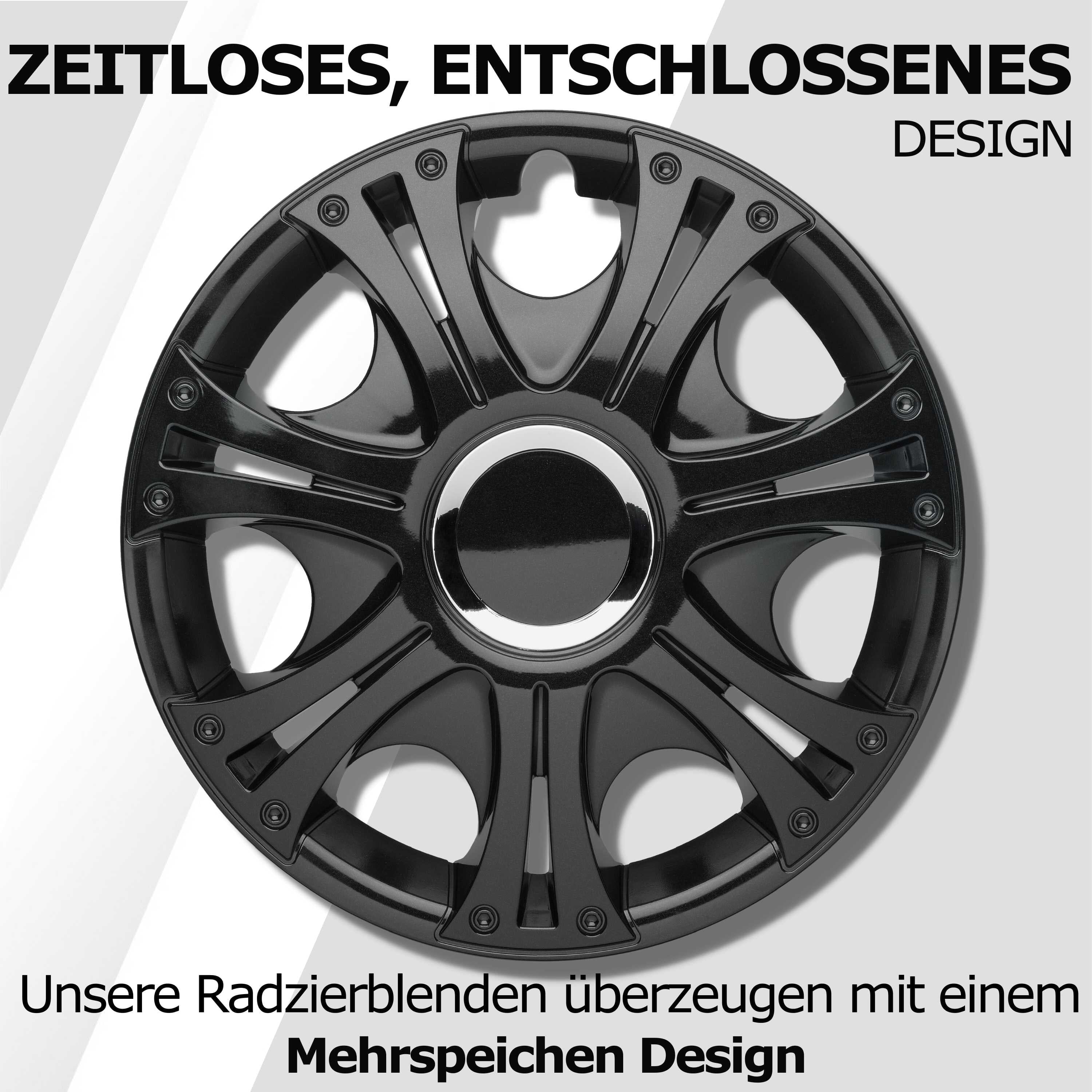 Radkappen schwarz - 4 Stück Grenada Radzierblenden für Stahlfelgen 13-16 Zoll