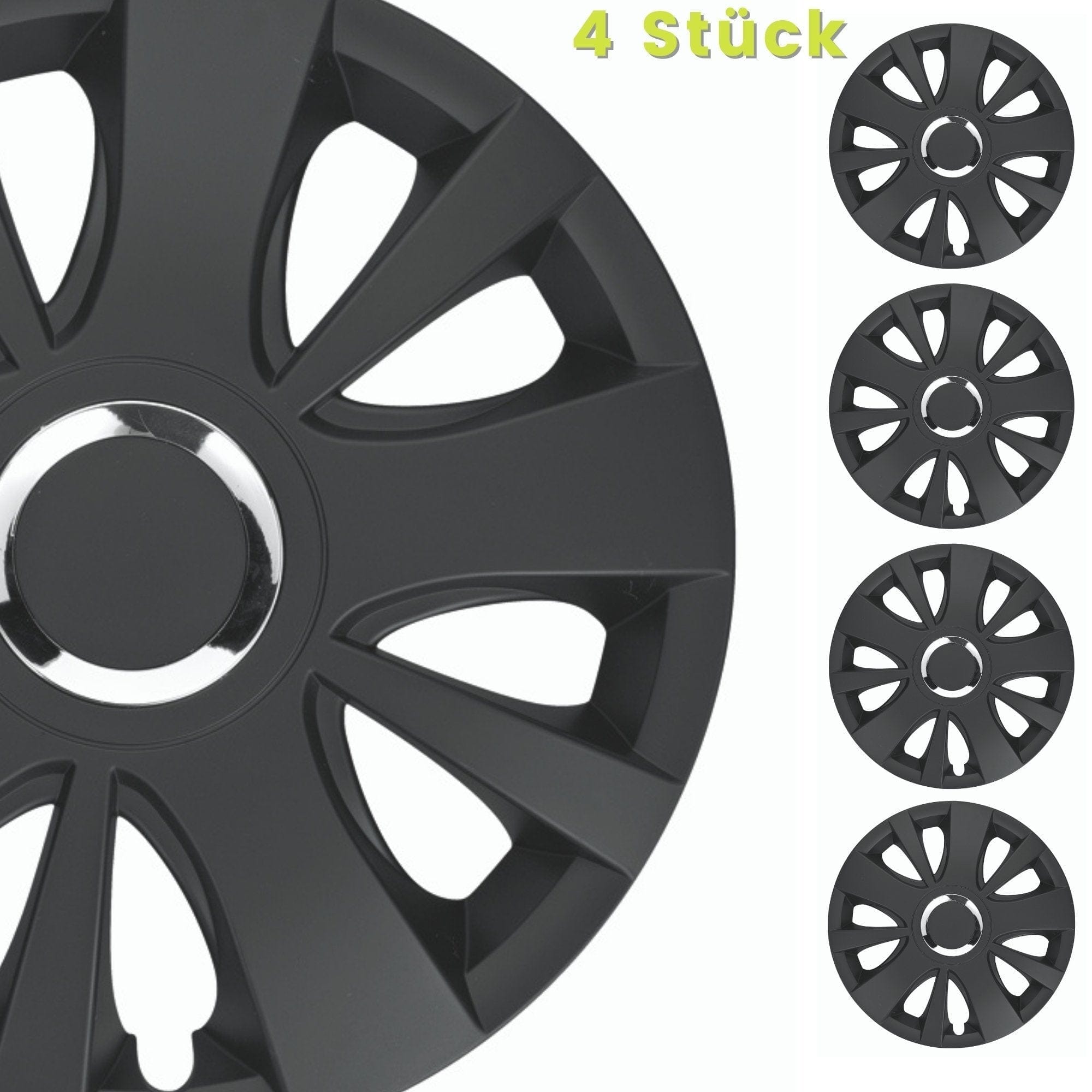 Radkappen schwarz - 4 Stück Hit Radzierblenden für Stahlfelgen 13-16 Zoll