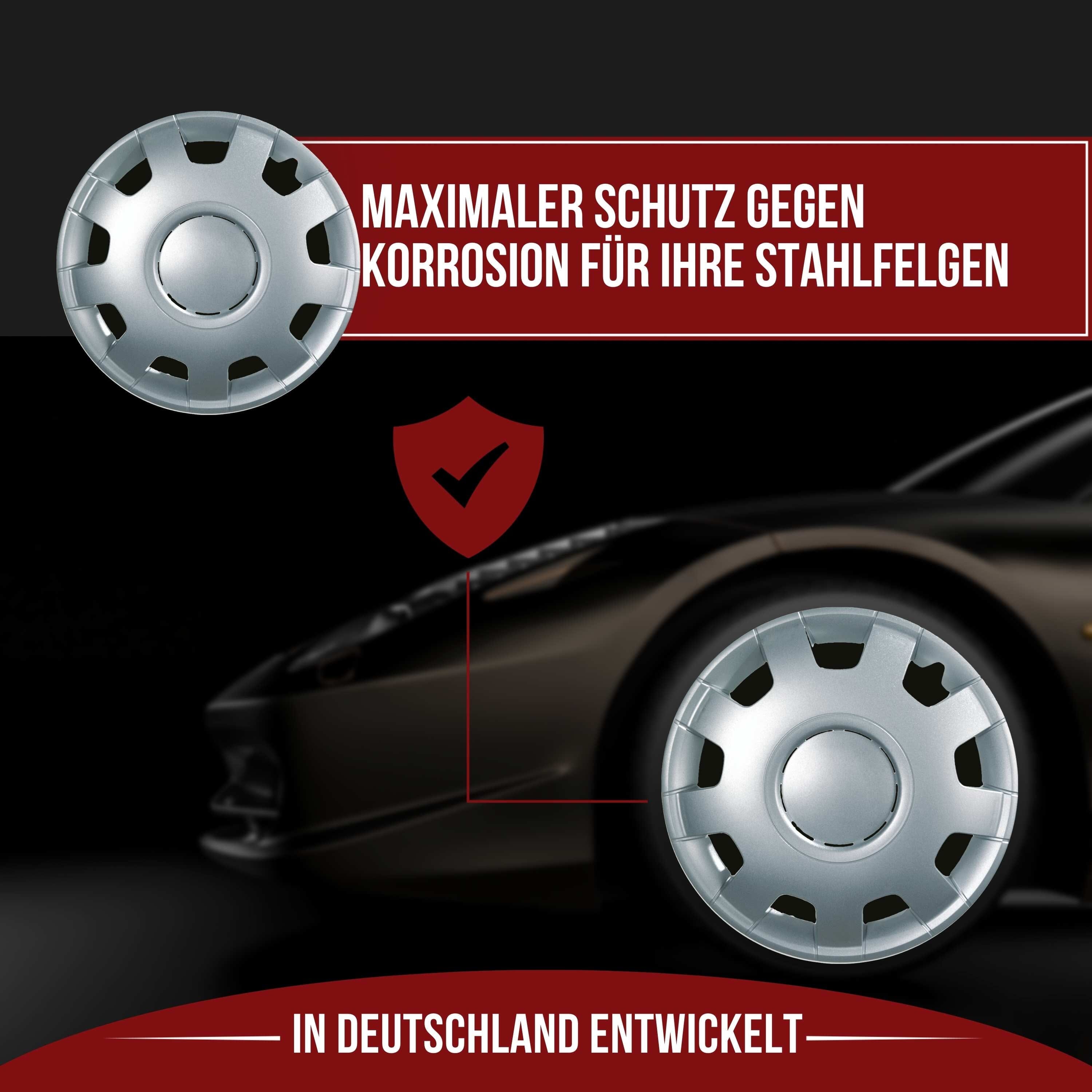 Radkappen silber - 4 Stück Alfa Radzierblenden für Stahlfelgen 13-16 Zoll