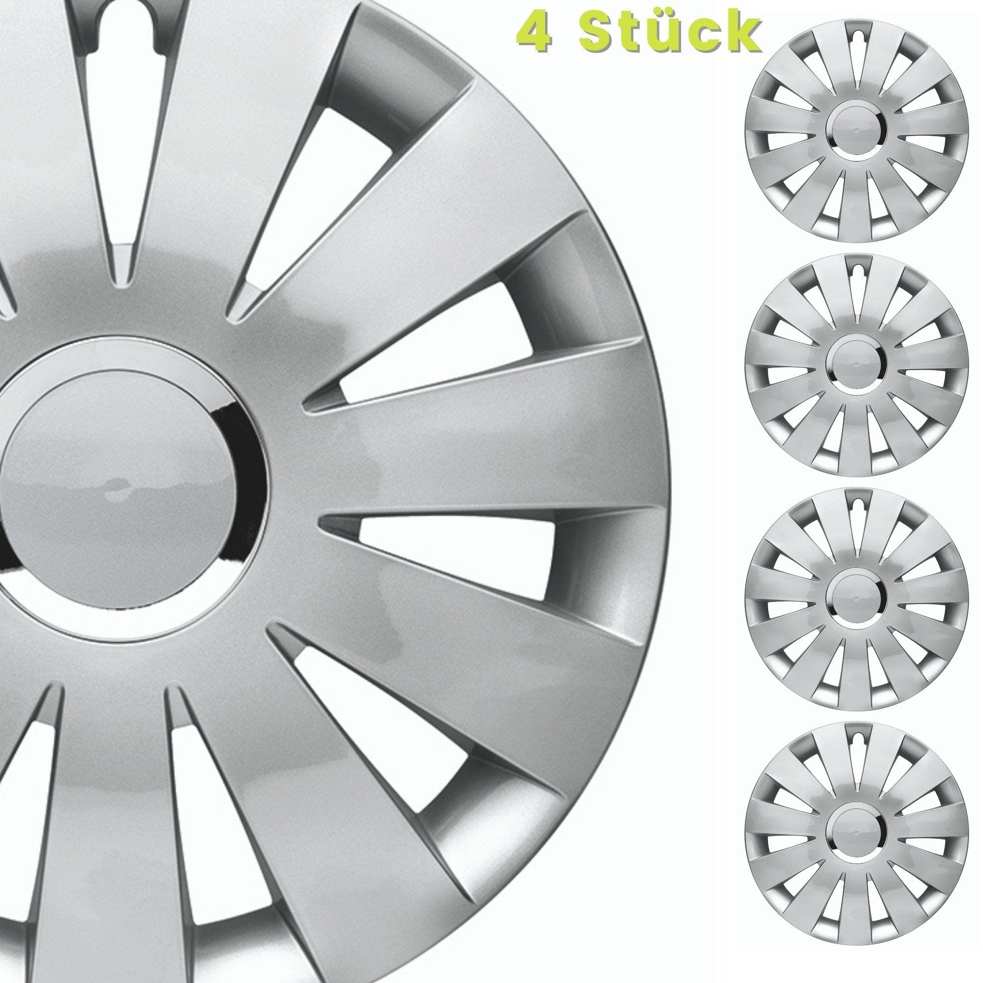 Radkappen silber - 4 Stück Beat Radzierblenden für Stahlfelgen 14-16 Zoll