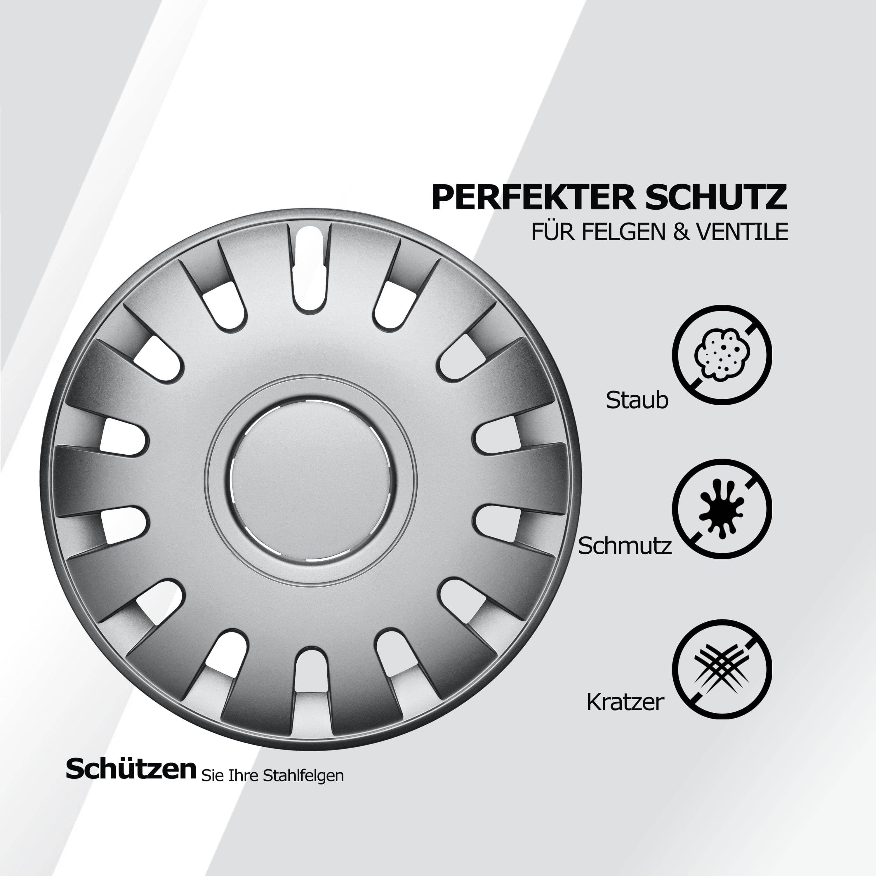 Radkappen silber - 4 Stück Capri Radzierblenden für Stahlfelgen 13-16 Zoll