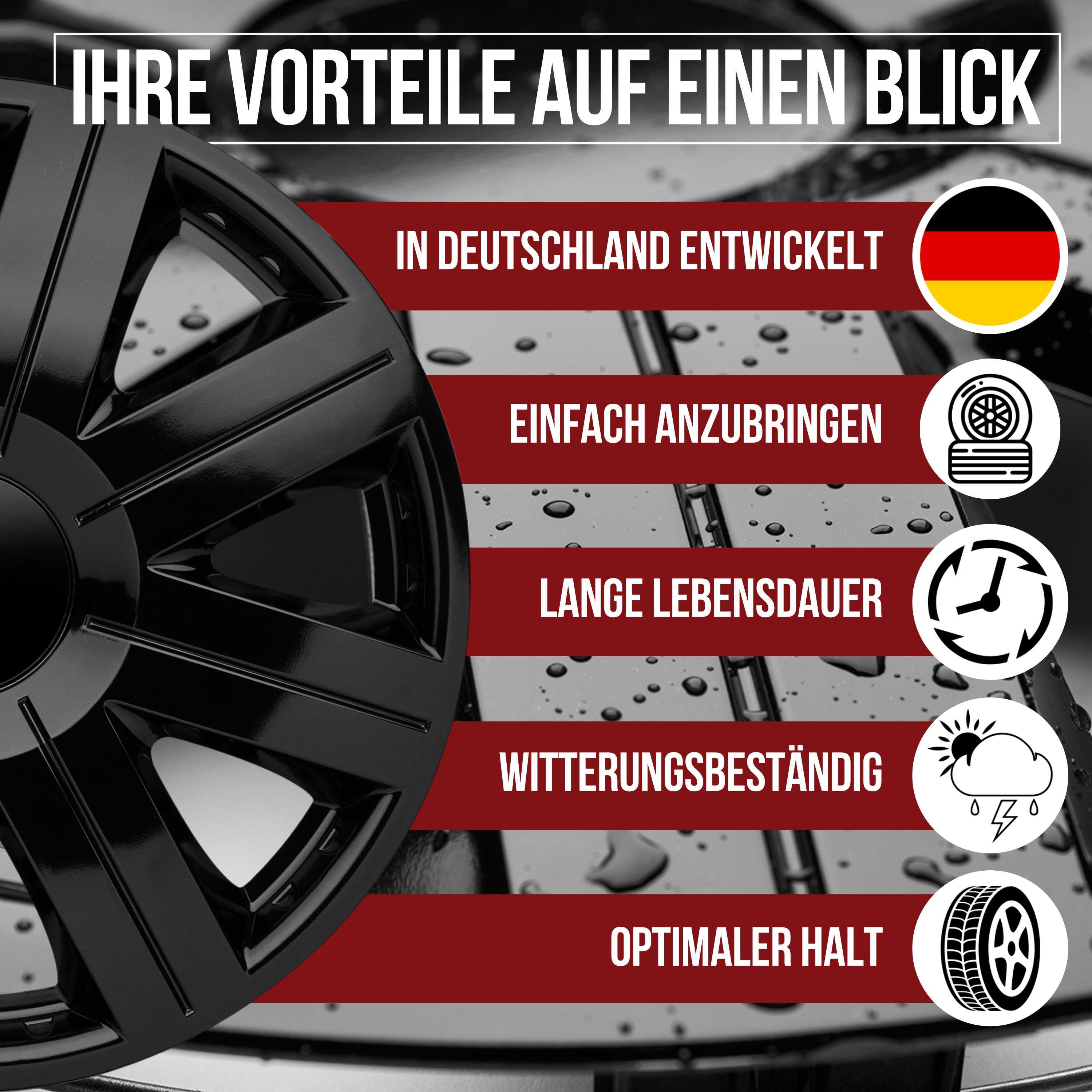Radkappen silber - 4 Stück Cosmos Radzierblenden für Stahlfelgen 13-16 Zoll