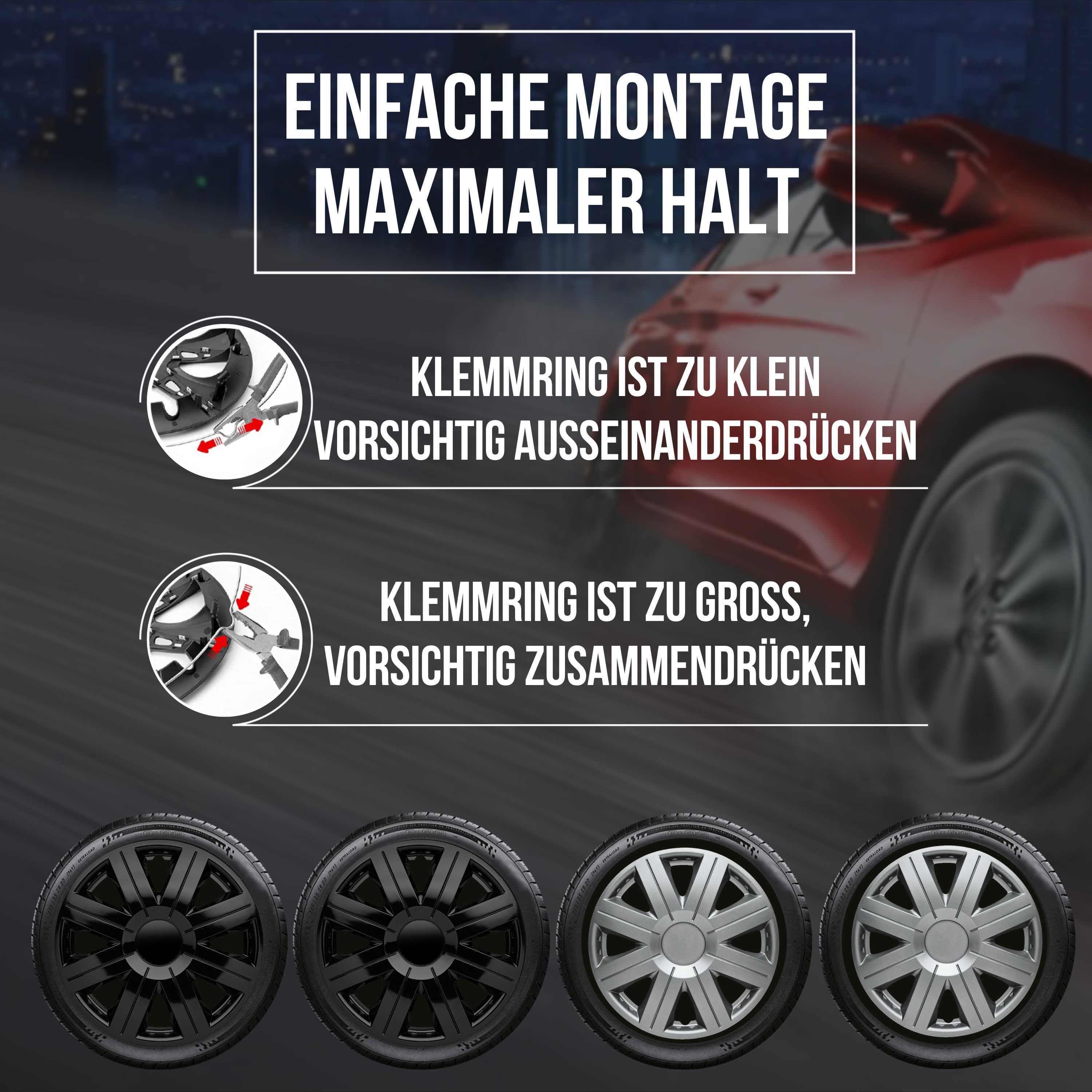 Radkappen silber - 4 Stück Cosmos Radzierblenden für Stahlfelgen 13-16 Zoll
