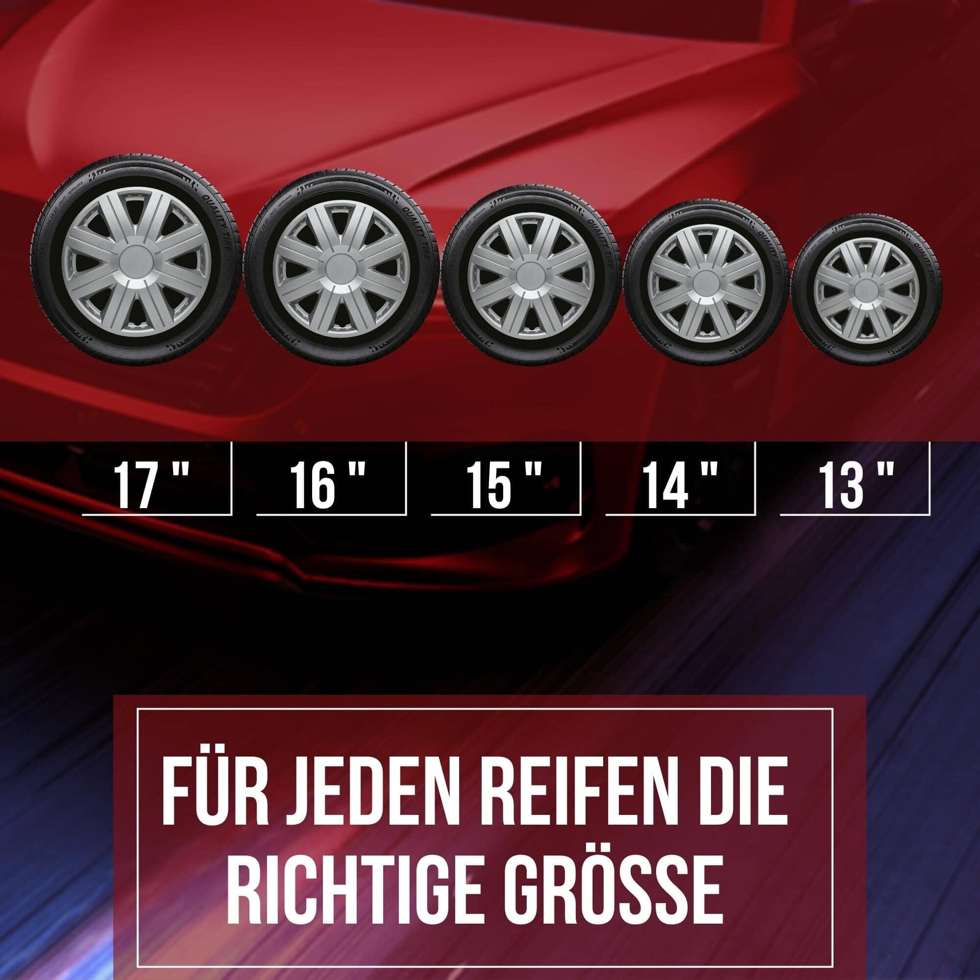 Radkappen silber - 4 Stück Cosmos Radzierblenden für Stahlfelgen 13-16 Zoll