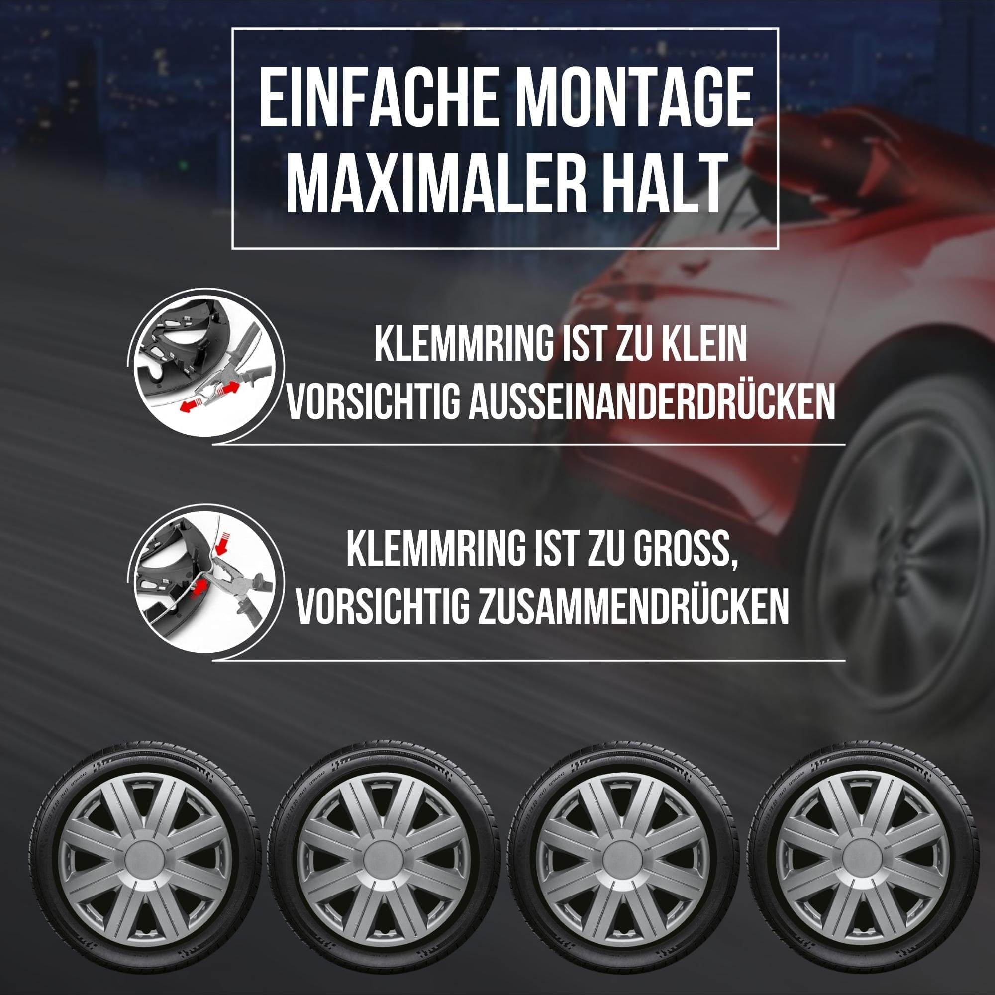 Radkappen silber - 4 Stück Cosmos Radzierblenden für Stahlfelgen 13-16 Zoll