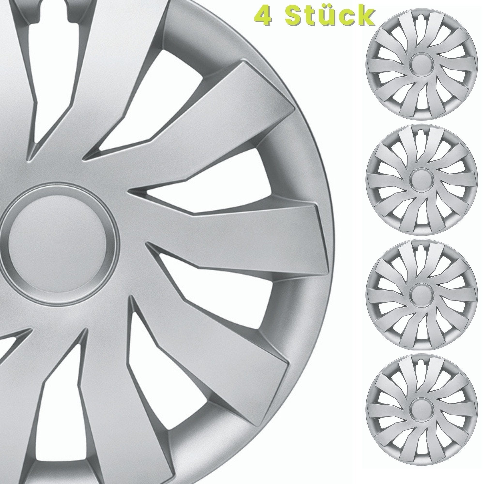 Radkappen silber - 4 Stück Hill Radzierblenden für Stahlfelgen 13-16 Zoll