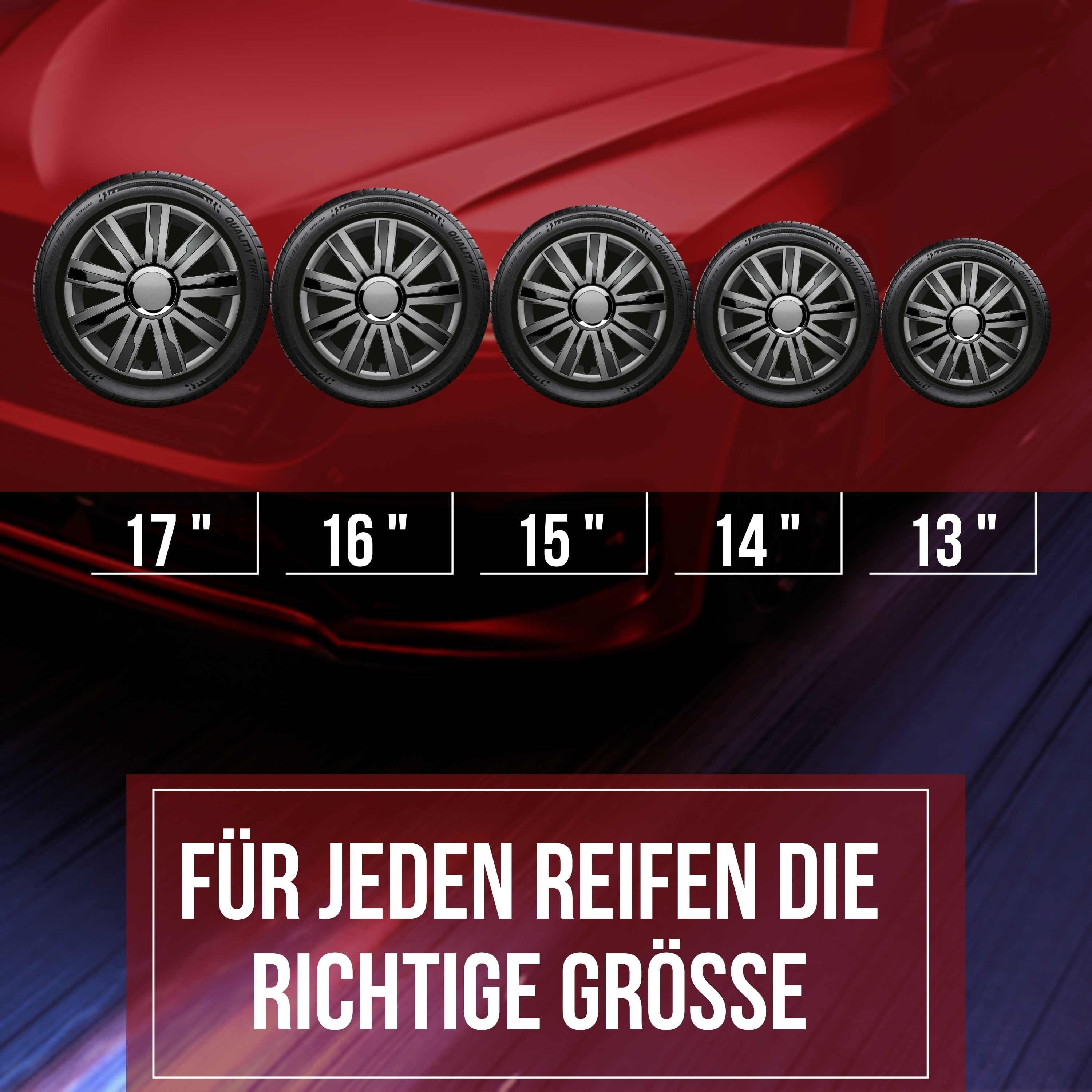 Radkappen silber-grau oder schwarz-grau - 4 Stück Mirage Radzierblenden für Stahlfelgen 14-16 Zoll