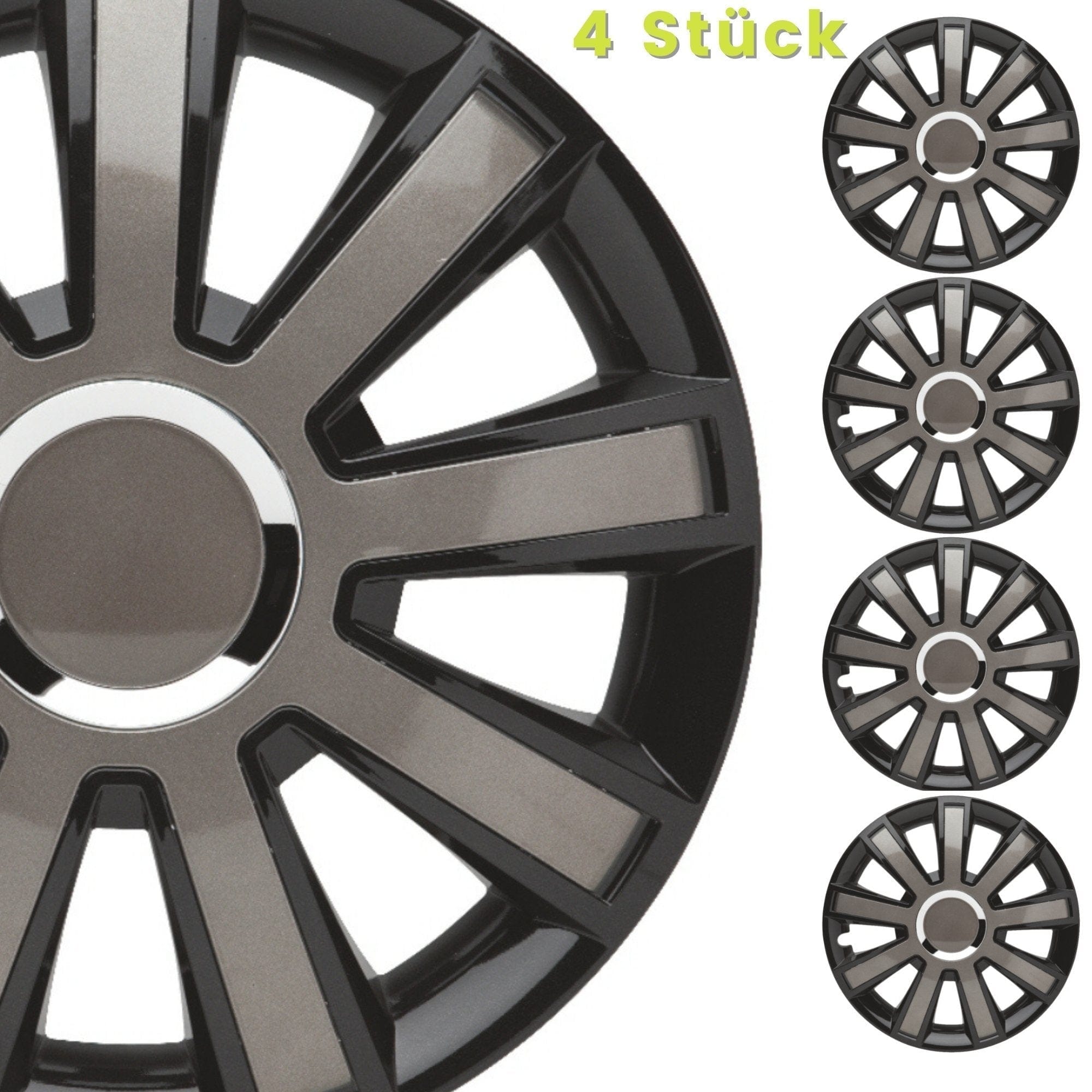 Radkappen silber-grau-schwarz Flash - 4 Stück Radzierblenden für Stahlfelgen 14-16 Zoll