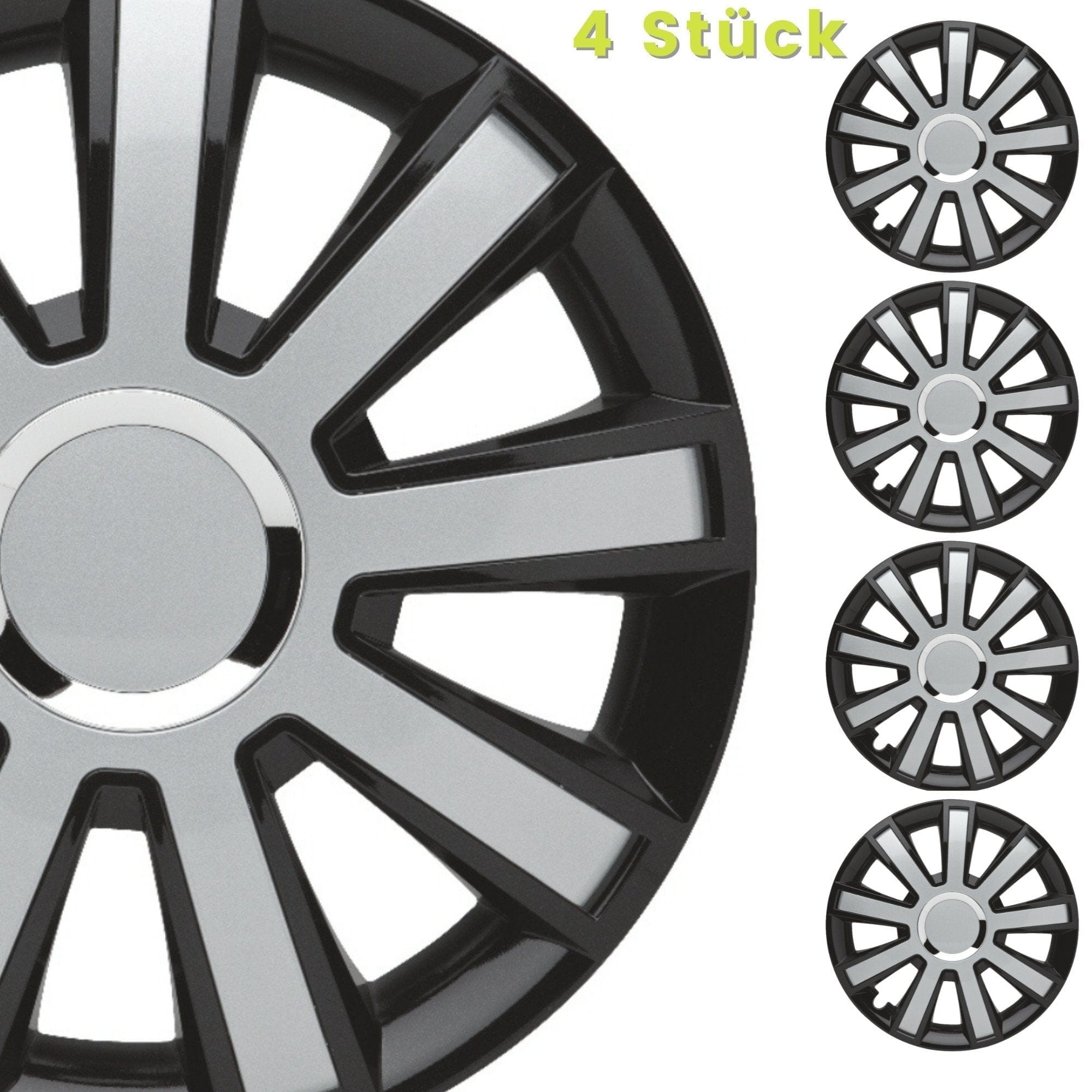 Radkappen silber-grau-schwarz Flash - 4 Stück Radzierblenden für Stahlfelgen 14-16 Zoll