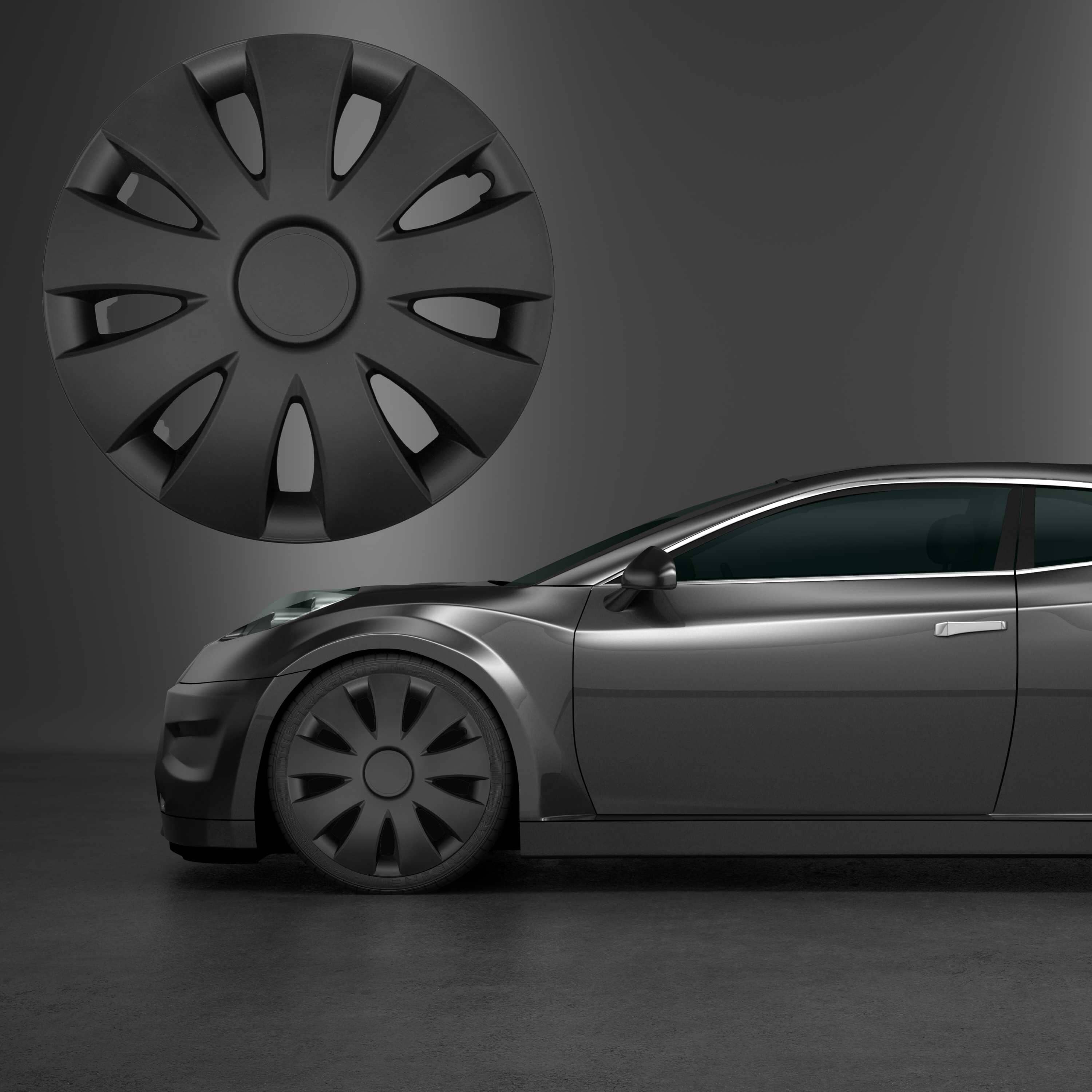 Radkappen silber oder schwarz - 4 Stück Aura Radzierblenden für Stahlfelgen 13-16 Zoll