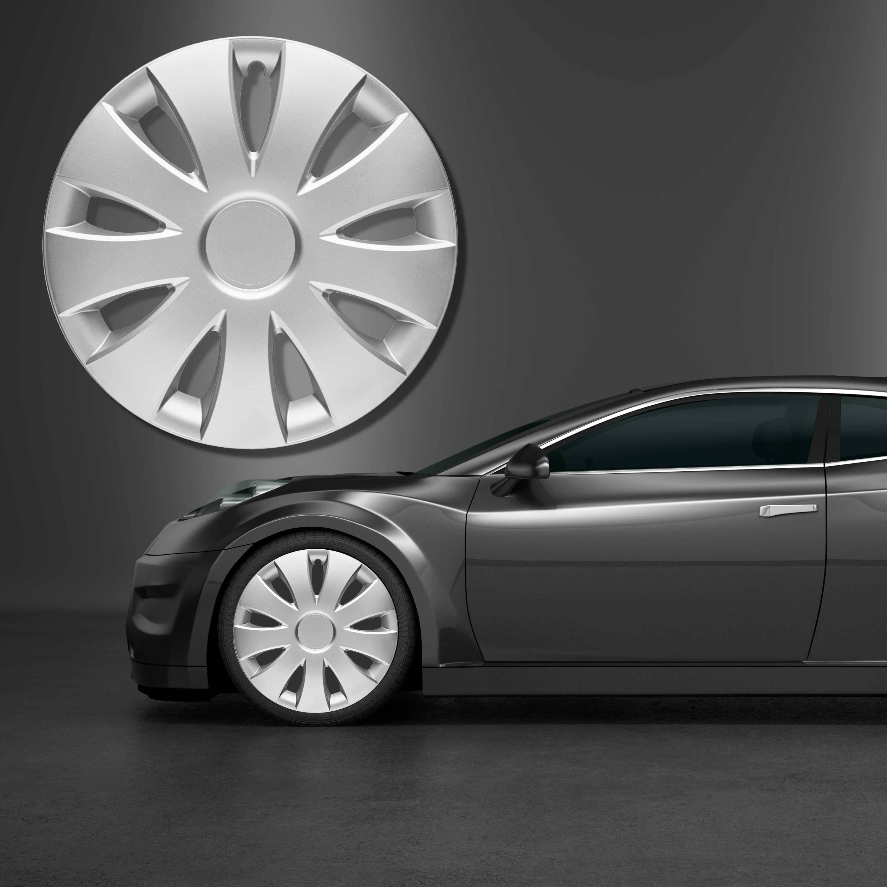 Radkappen silber oder schwarz - 4 Stück Aura Radzierblenden für Stahlfelgen 13-16 Zoll