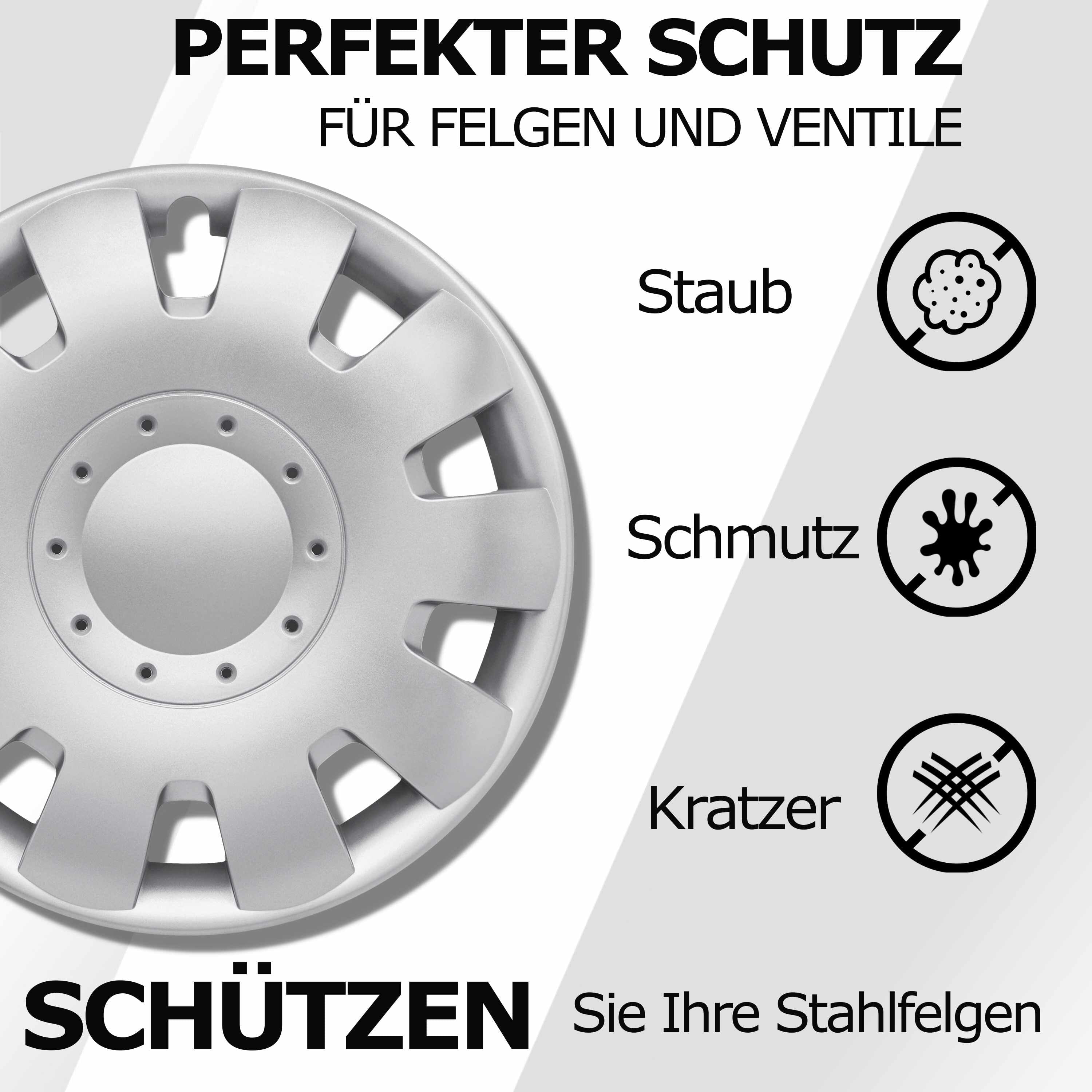 Radkappen silber oder schwarz - 4 Stück Neptun Radzierblenden für Stahlfelgen 13-17 Zoll