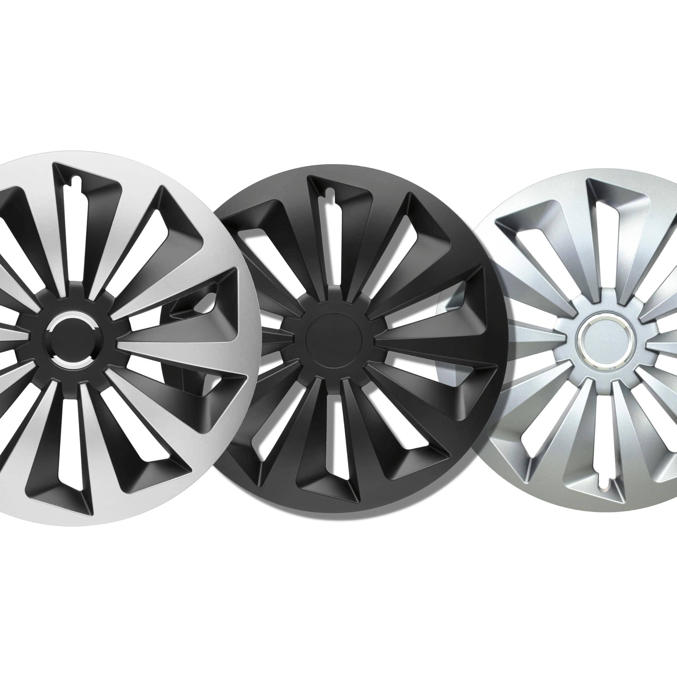 Radkappen silber oder schwarz - 4 Stück Rock Fox Radzierblenden für Stahlfelgen 13-16 Zoll