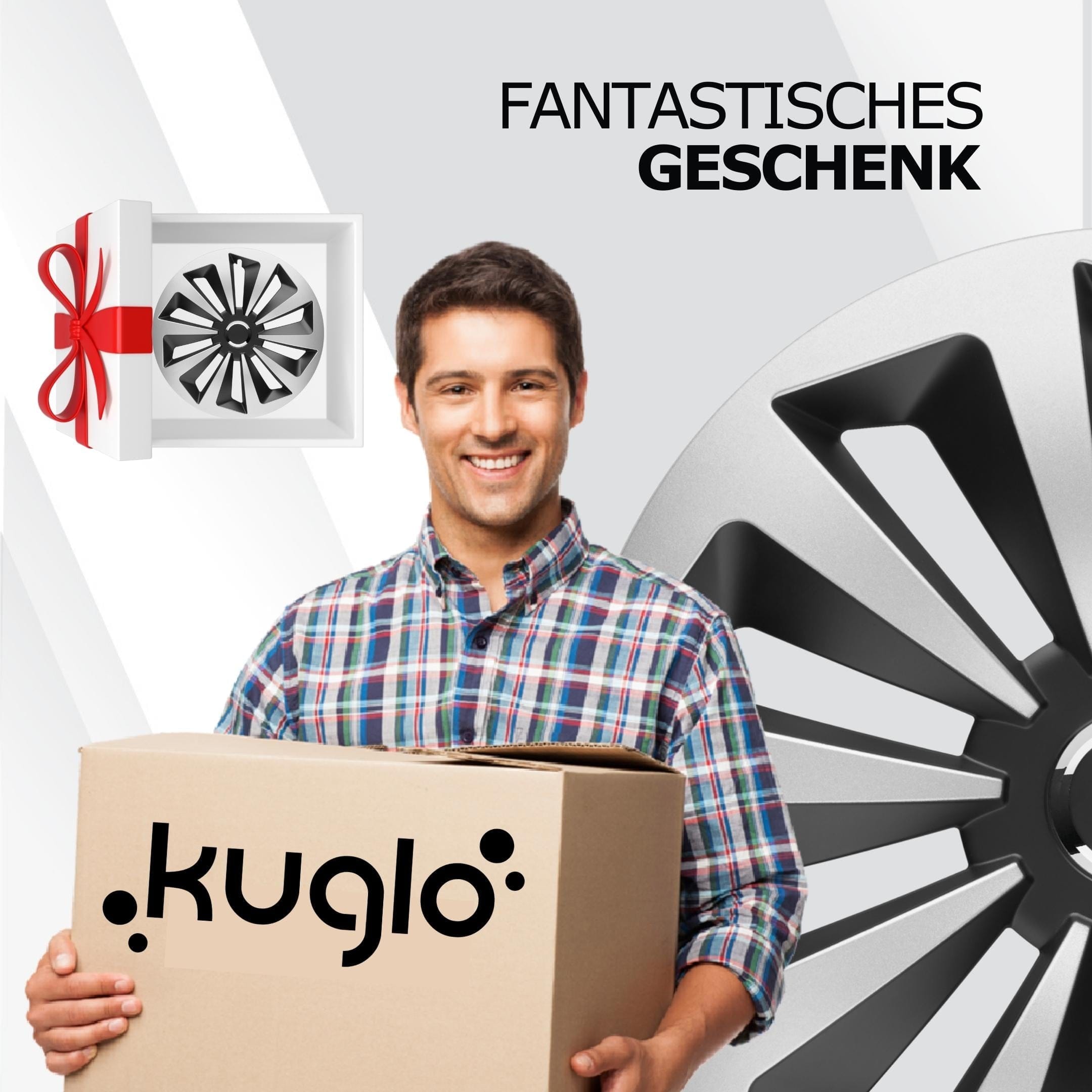 Radkappen silber oder schwarz - 4 Stück Rock Radzierblenden für Stahlfelgen 13-16 Zoll Fahrzeuge & Teile KuGlo Auto-Räder-Freizeitzubehör GmbH