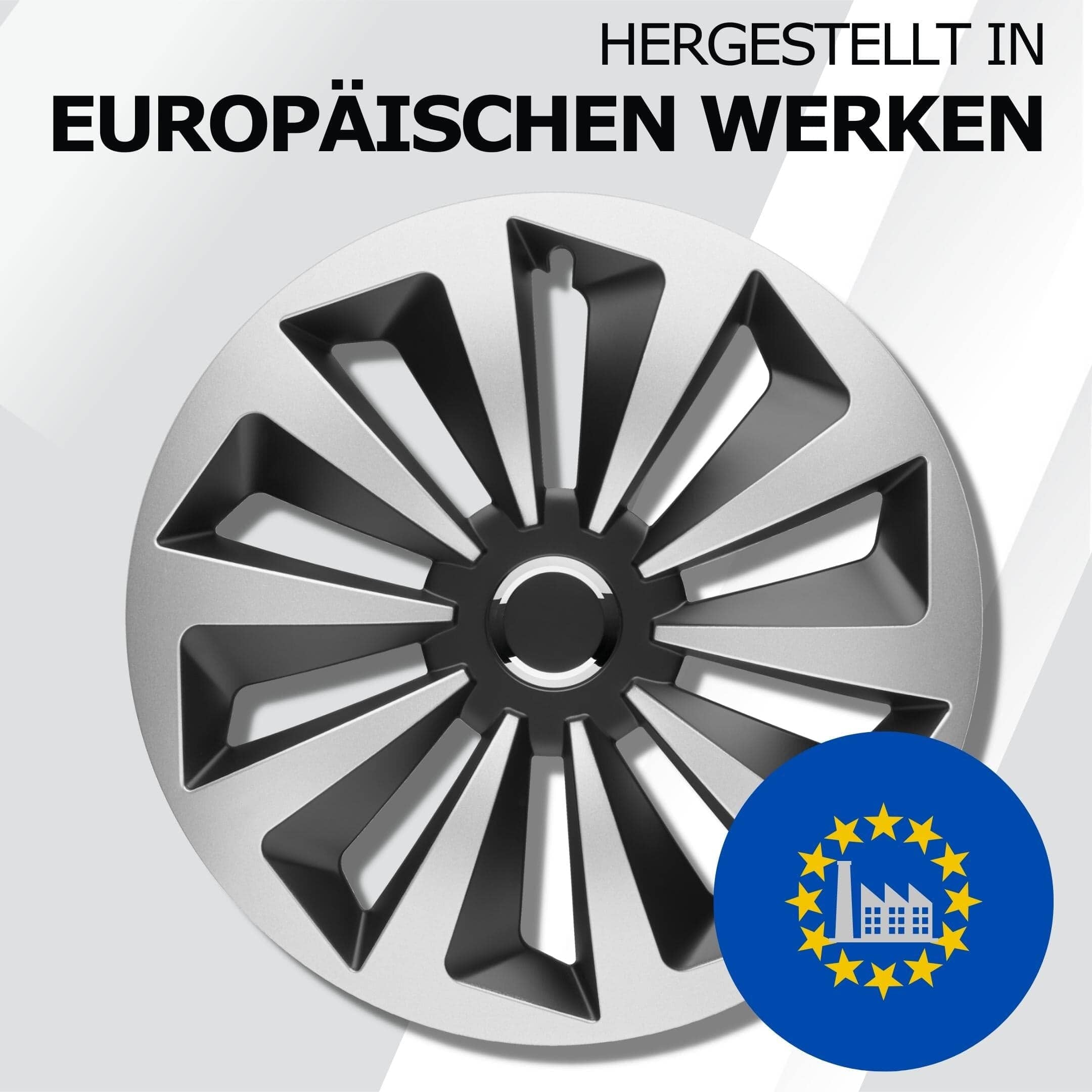 Radkappen silber oder schwarz - 4 Stück Rock Fox Radzierblenden für Stahlfelgen 13-16 Zoll