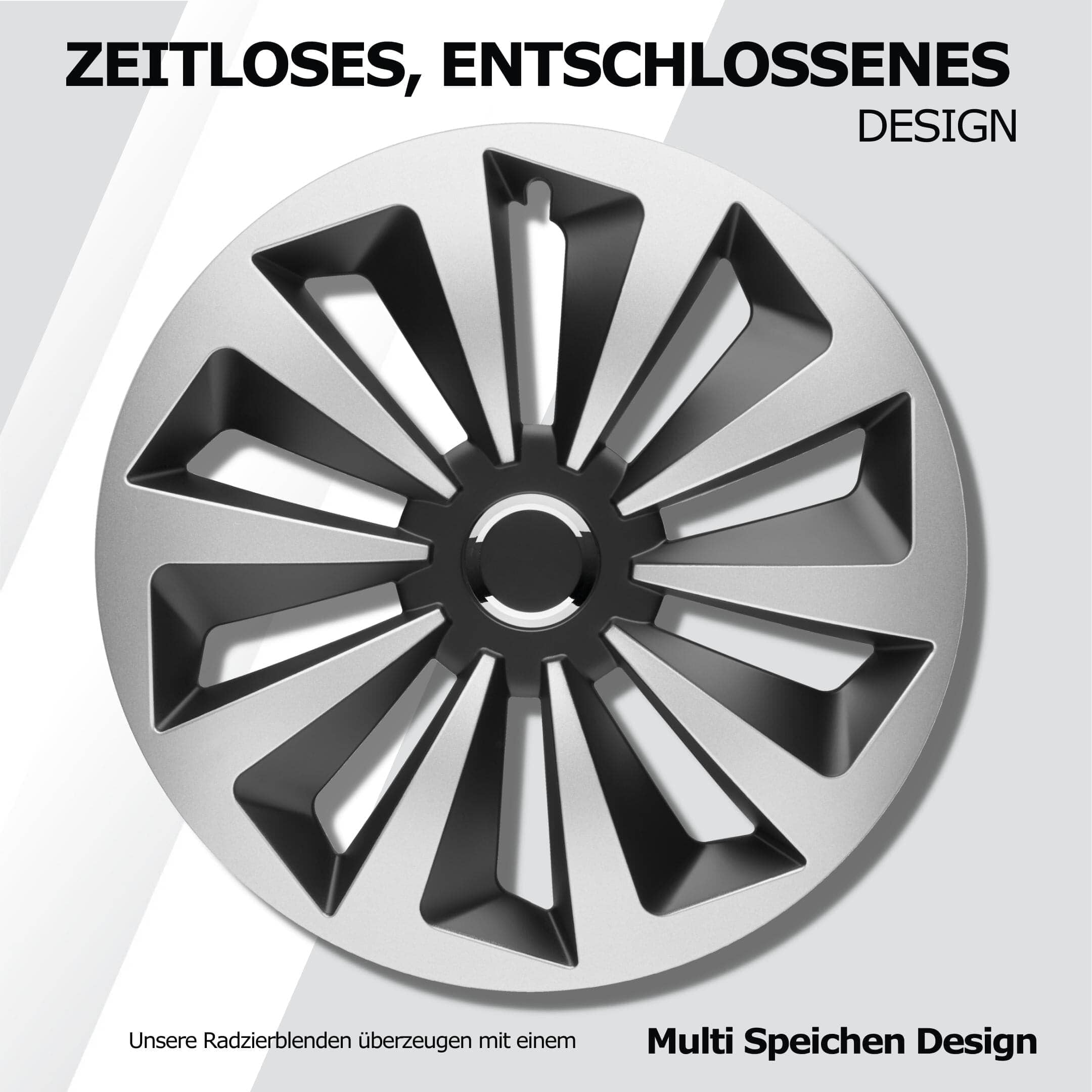 Radkappen silber oder schwarz - 4 Stück Rock Fox Radzierblenden für Stahlfelgen 13-16 Zoll