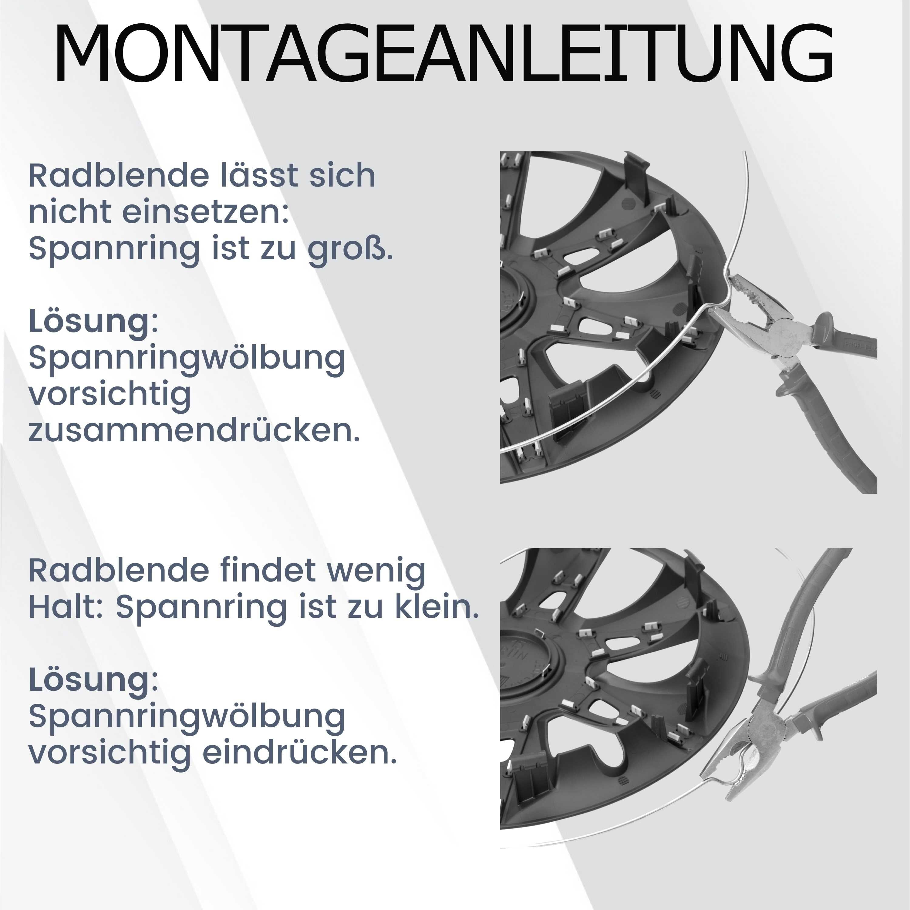 Radkappen silber oder schwarz - 4 Stück Storm Radzierblenden für Stahlfelgen 13-16 Zoll