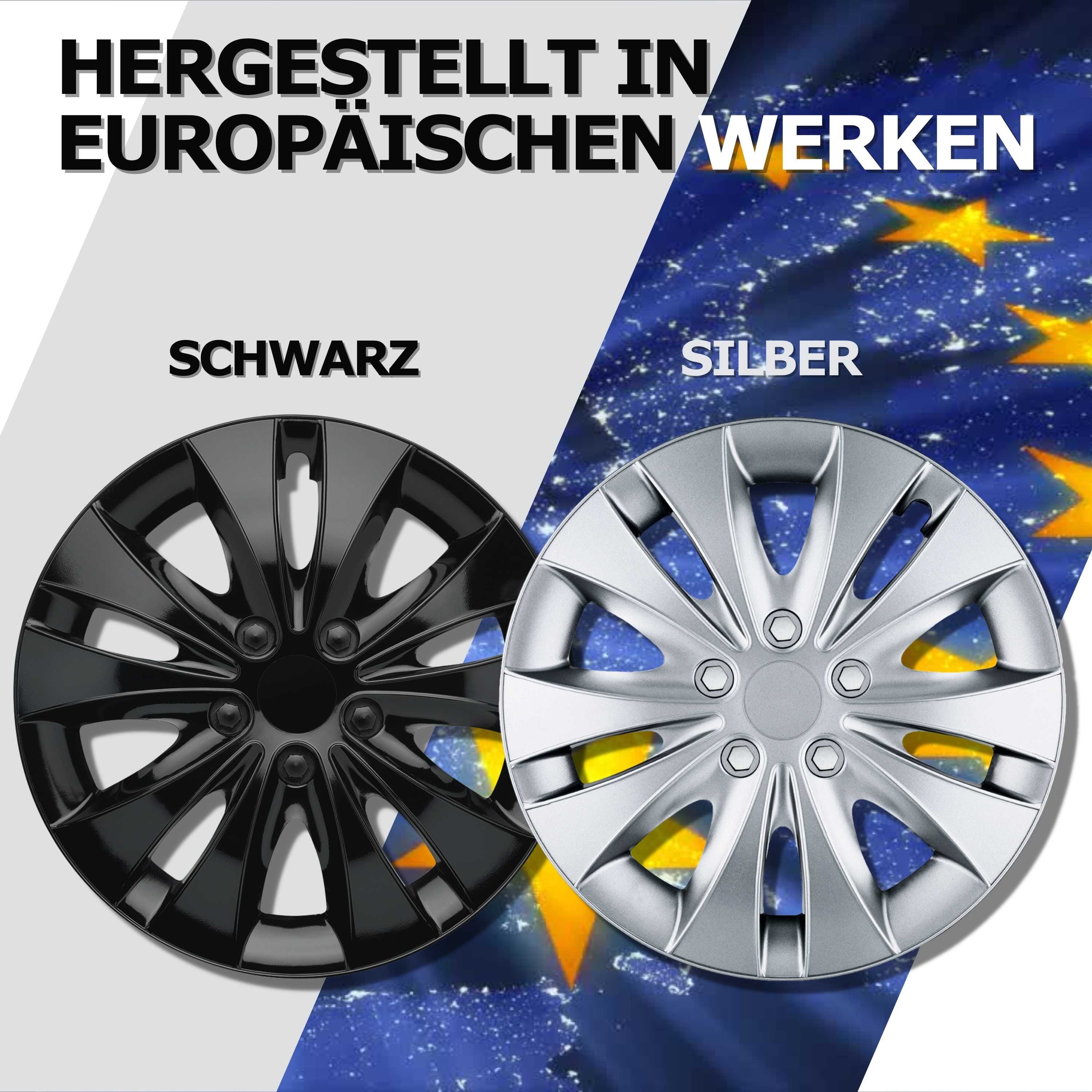 Radkappen silber oder schwarz - 4 Stück Storm Radzierblenden für Stahlfelgen 13-16 Zoll