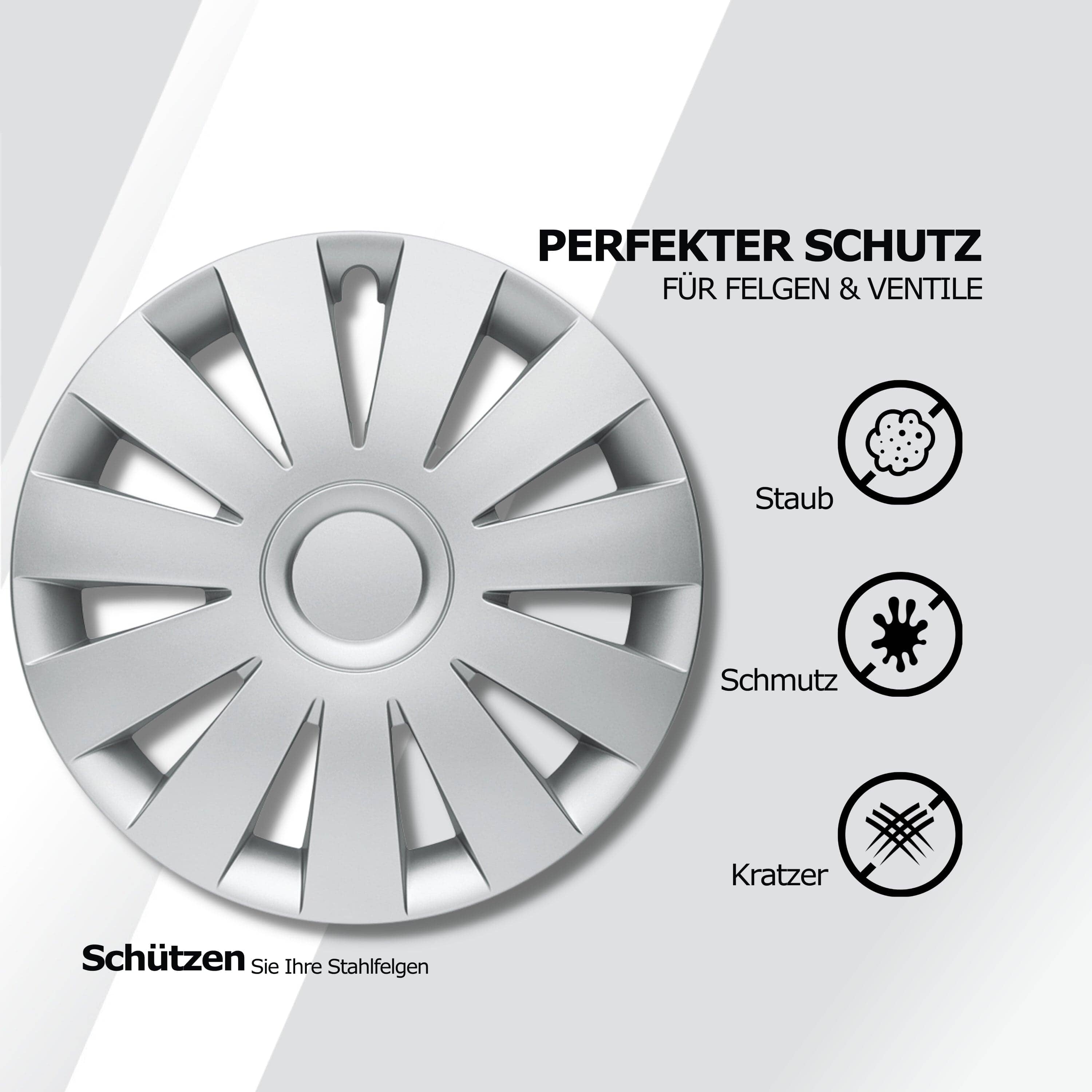 Radkappen silber oder schwarz - 4 Stück Strike Radzierblenden für Stahlfelgen 13-16 Zoll