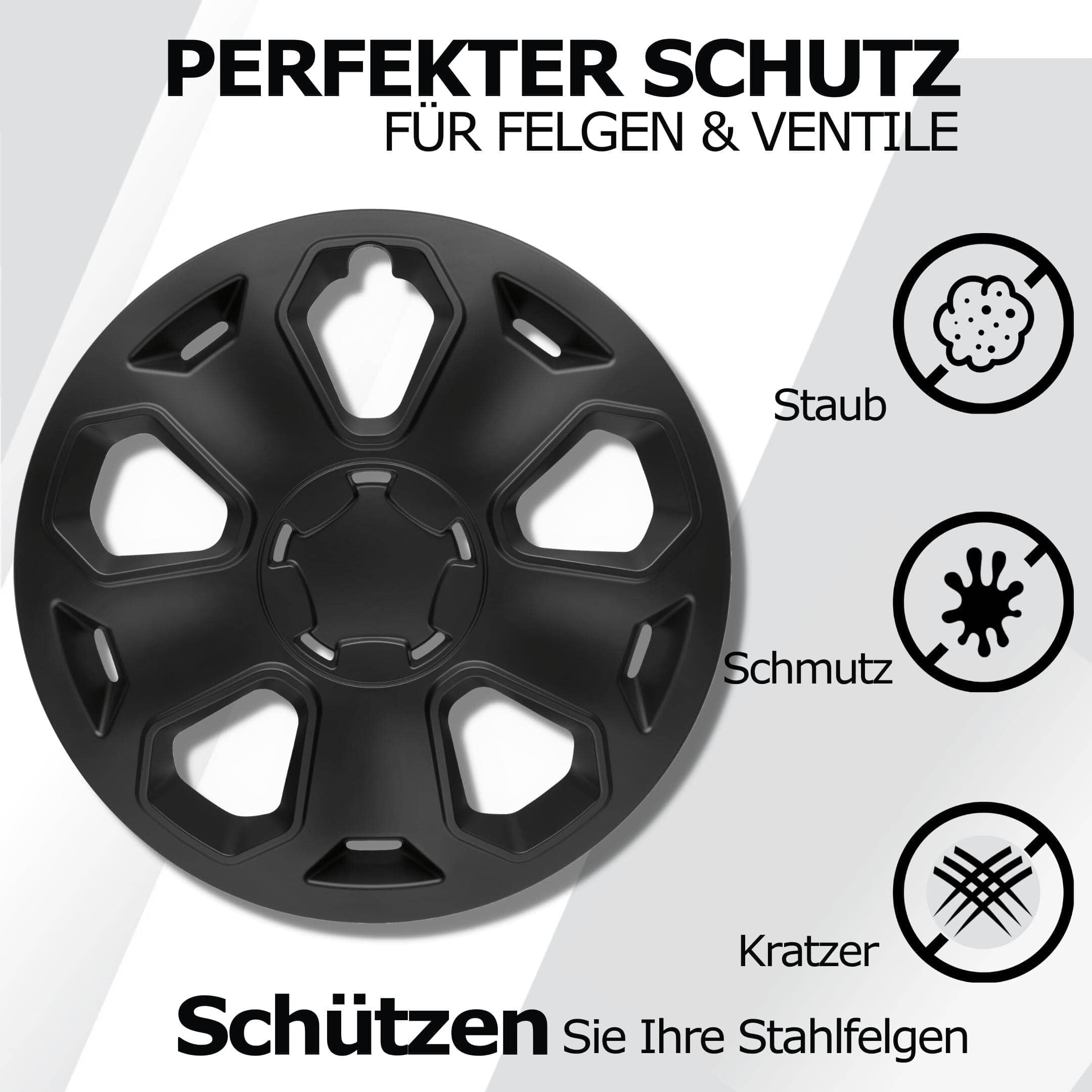 Radkappen silber oder schwarz - 4 Stück Topas Radzierblenden für Stahlfelgen 13-16 Zoll