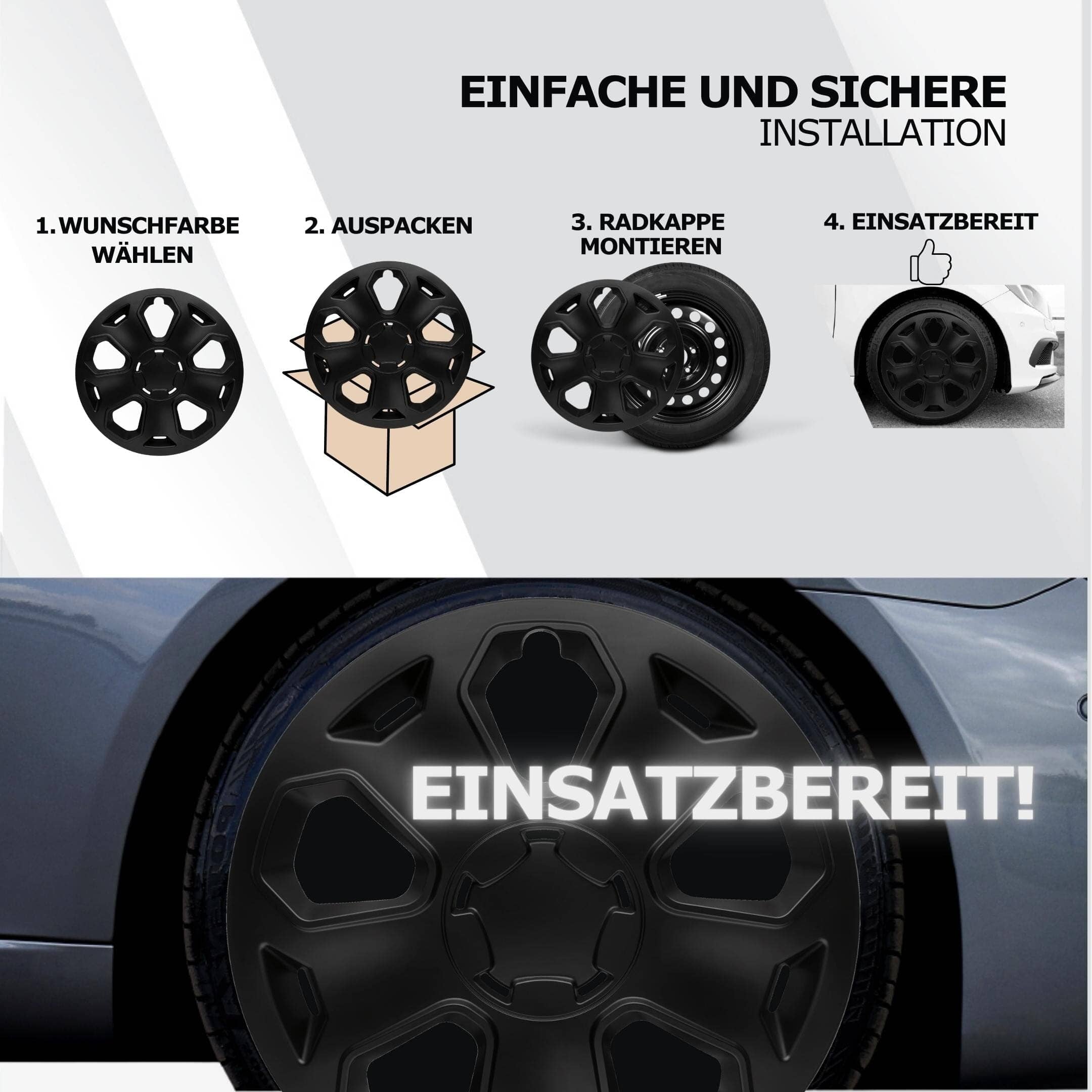 Radkappen silber oder schwarz - 4 Stück Topas Radzierblenden für Stahlfelgen 13-16 Zoll