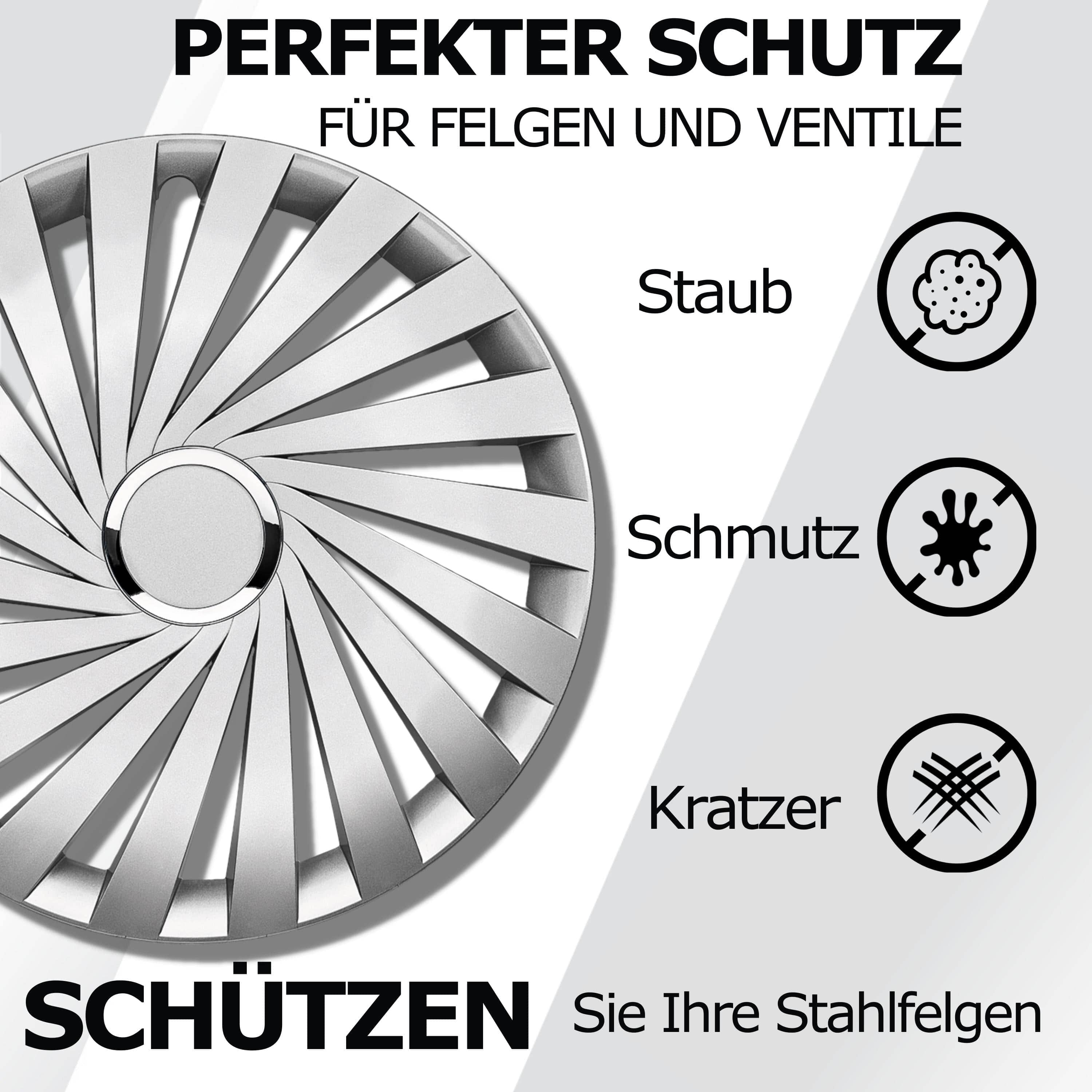 Radkappen silber oder schwarz - 4 Stück Warrior Radzierblenden für Stahlfelgen 13-16 Zoll