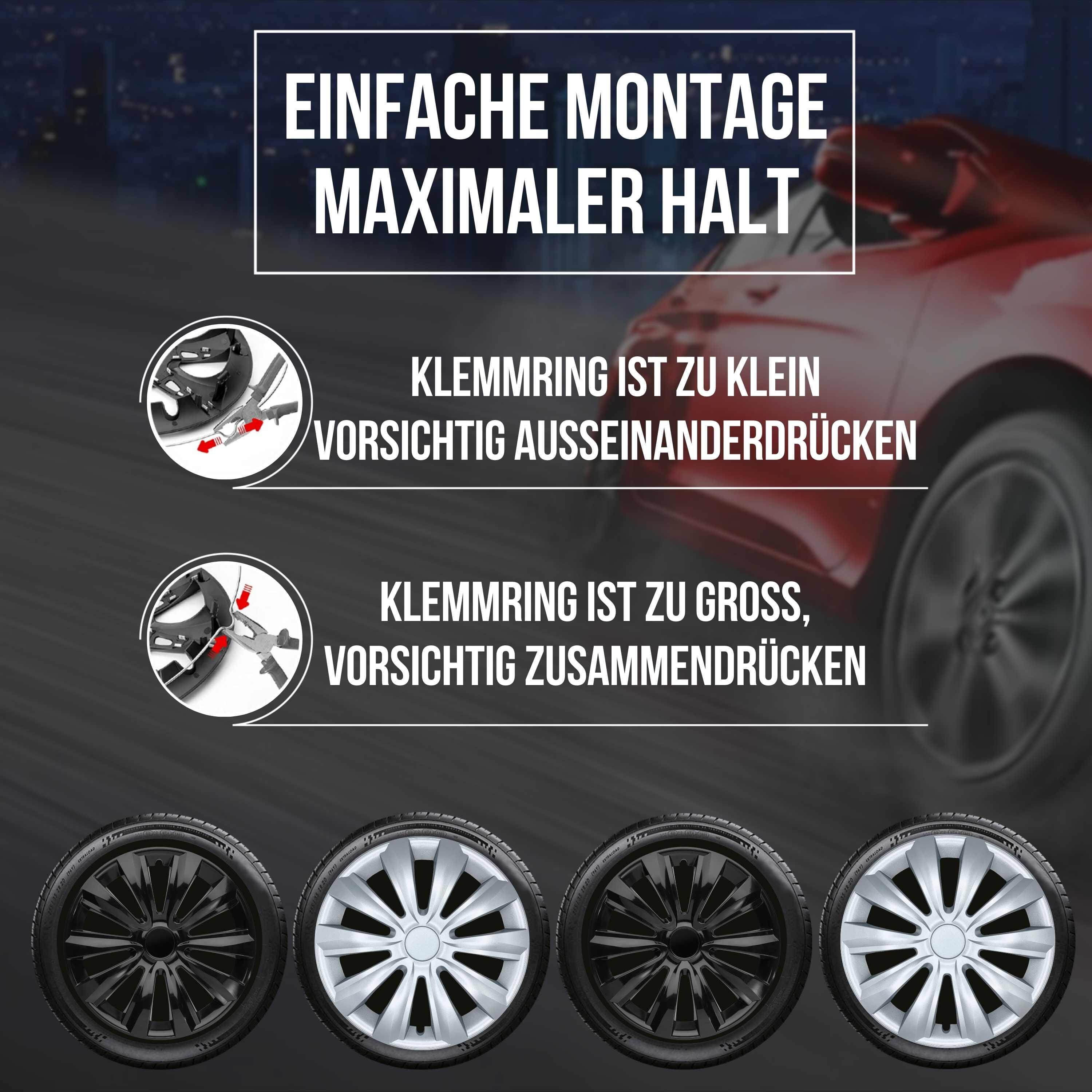 Radkappen silber oder schwarz Delta - 4 Stück Radzierblenden für Stahlfelgen 13-16 Zoll Fahrzeuge & Teile KuGlo Auto-Räder-Freizeitzubehör GmbH