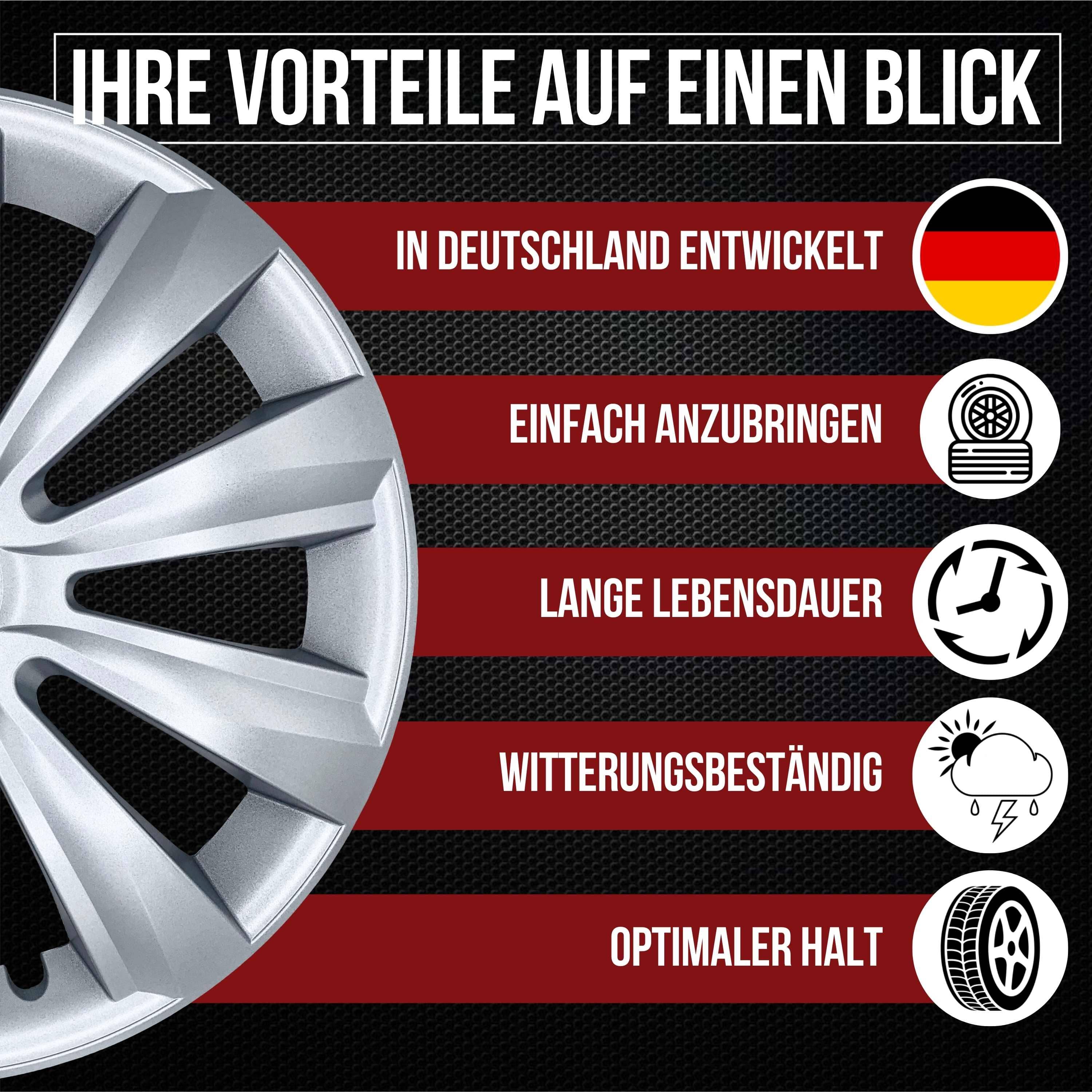 Radkappen silber oder schwarz Delta - 4 Stück Radzierblenden für Stahlfelgen 13-16 Zoll Fahrzeuge & Teile KuGlo Auto-Räder-Freizeitzubehör GmbH