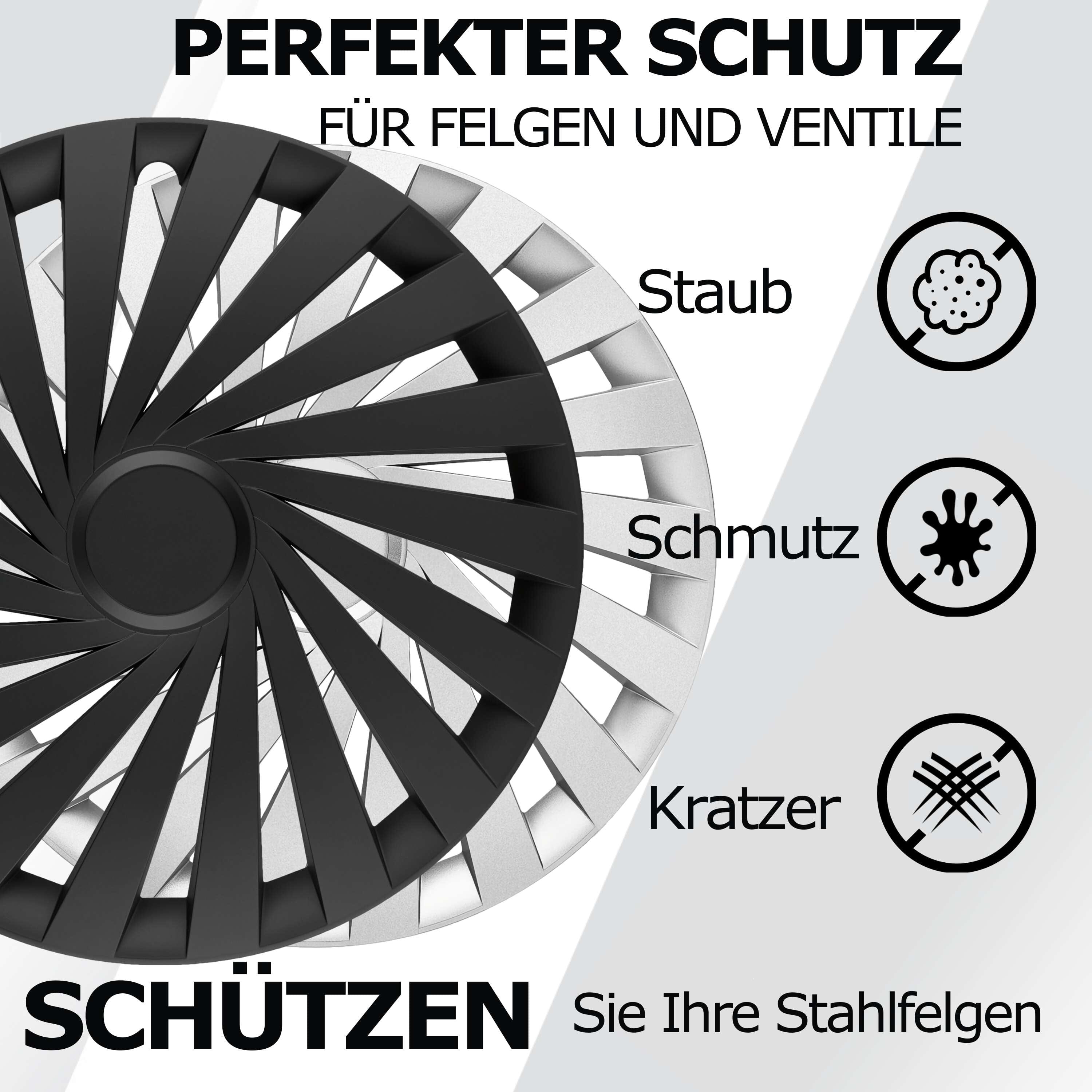 Radkappen silber oder schwarz Empire - 4 Stück Radzierblenden für Stahlfelgen 14-17 Zoll