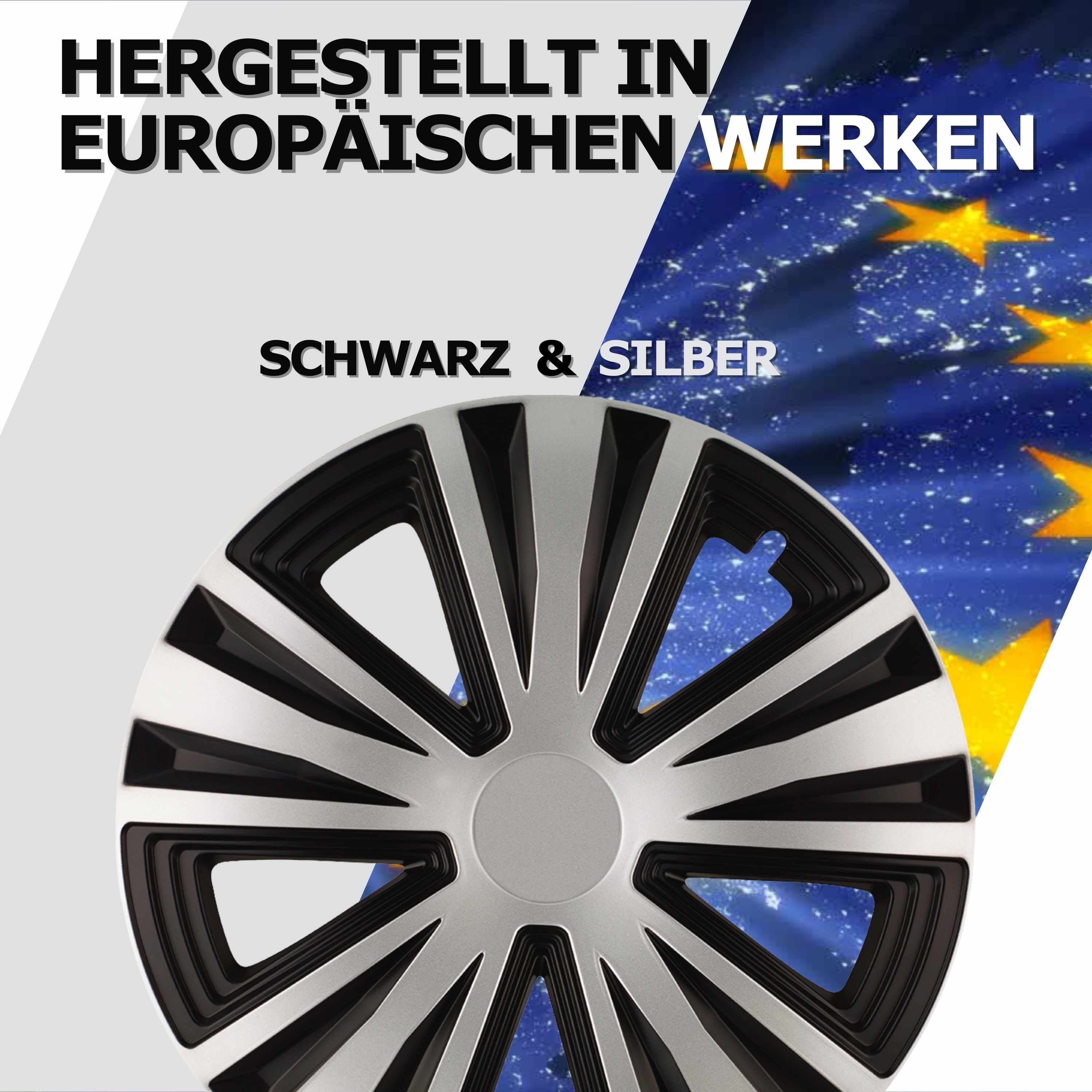 Radkappen silber-schwarz - 4 Stück Glory Radzierblenden für Stahlfelgen 13-16 Zoll