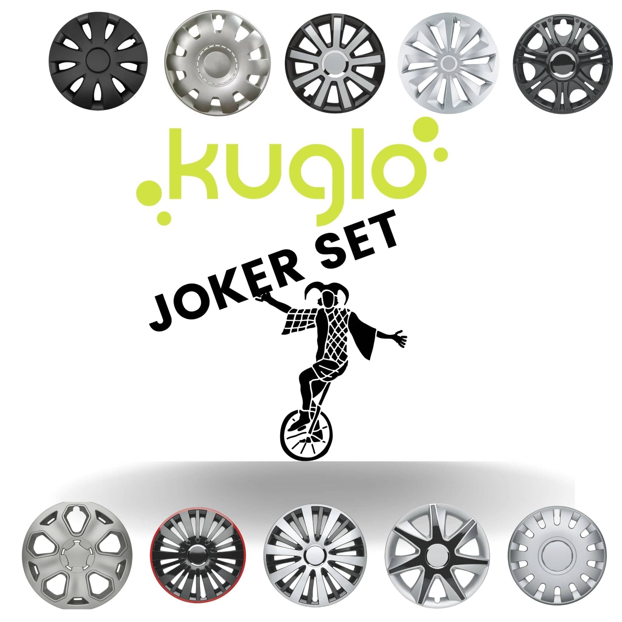 Radkappen silber-schwarz Joker Set - Überraschung im Karton 4 Stück Radzierblenden für Stahlfelgen 13-16 Zoll