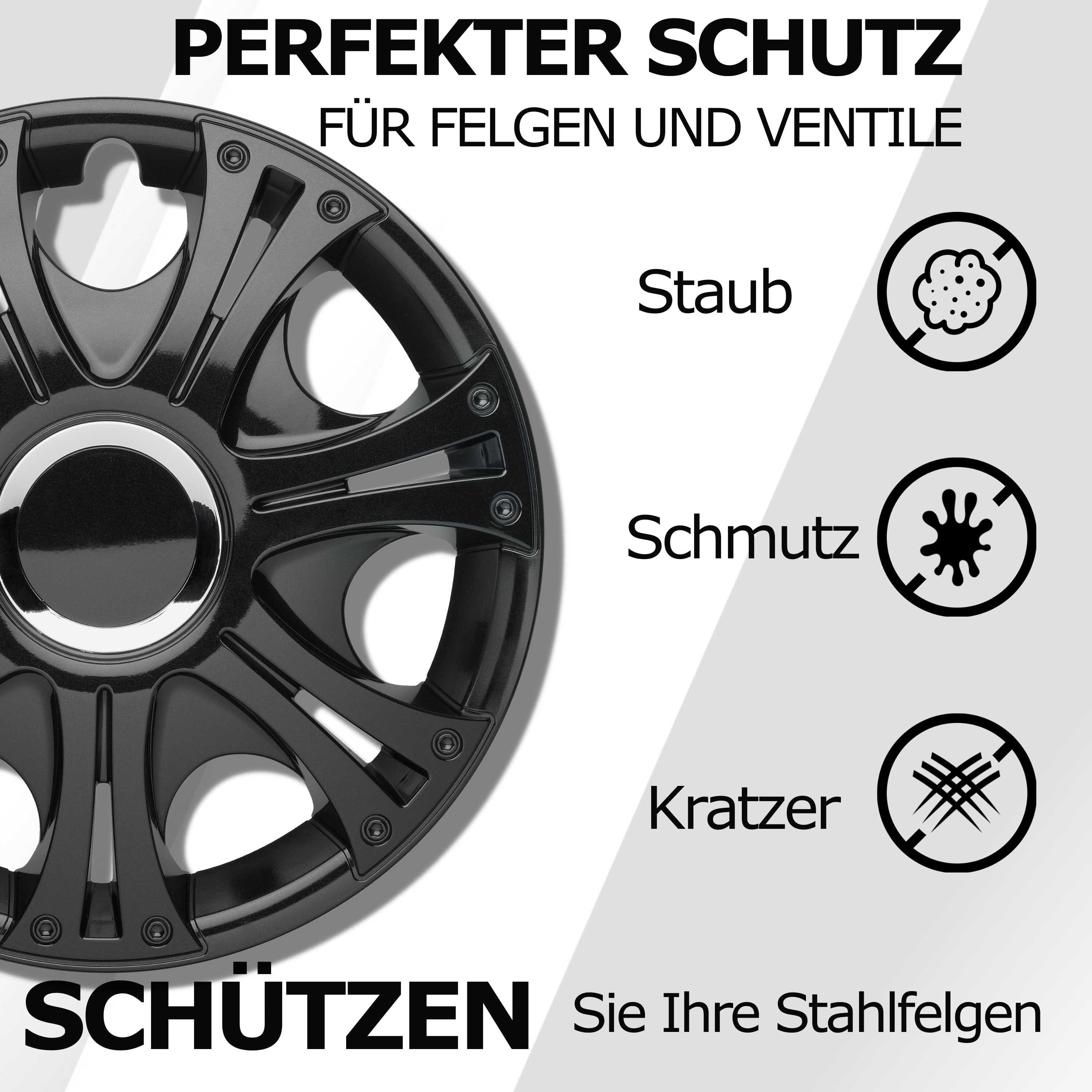 Radkappen schwarz - 4 Stück Grenada Radzierblenden für Stahlfelgen 13-16 Zoll Fahrzeuge & Teile KuGlo Auto-Räder-Freizeitzubehör GmbH 