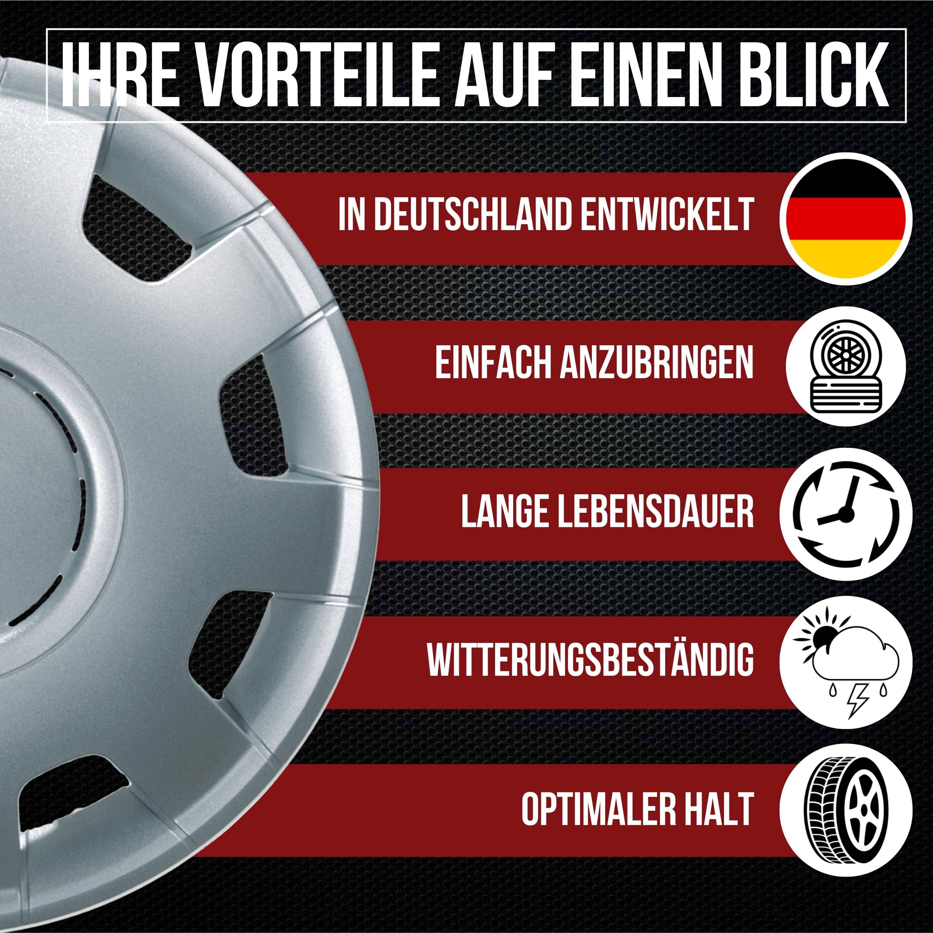 Radkappen silber - 4 Stück Alfa Radzierblenden für Stahlfelgen 13-16 Zoll Fahrzeuge & Teile KuGlo Auto-Räder-Freizeitzubehör GmbH 