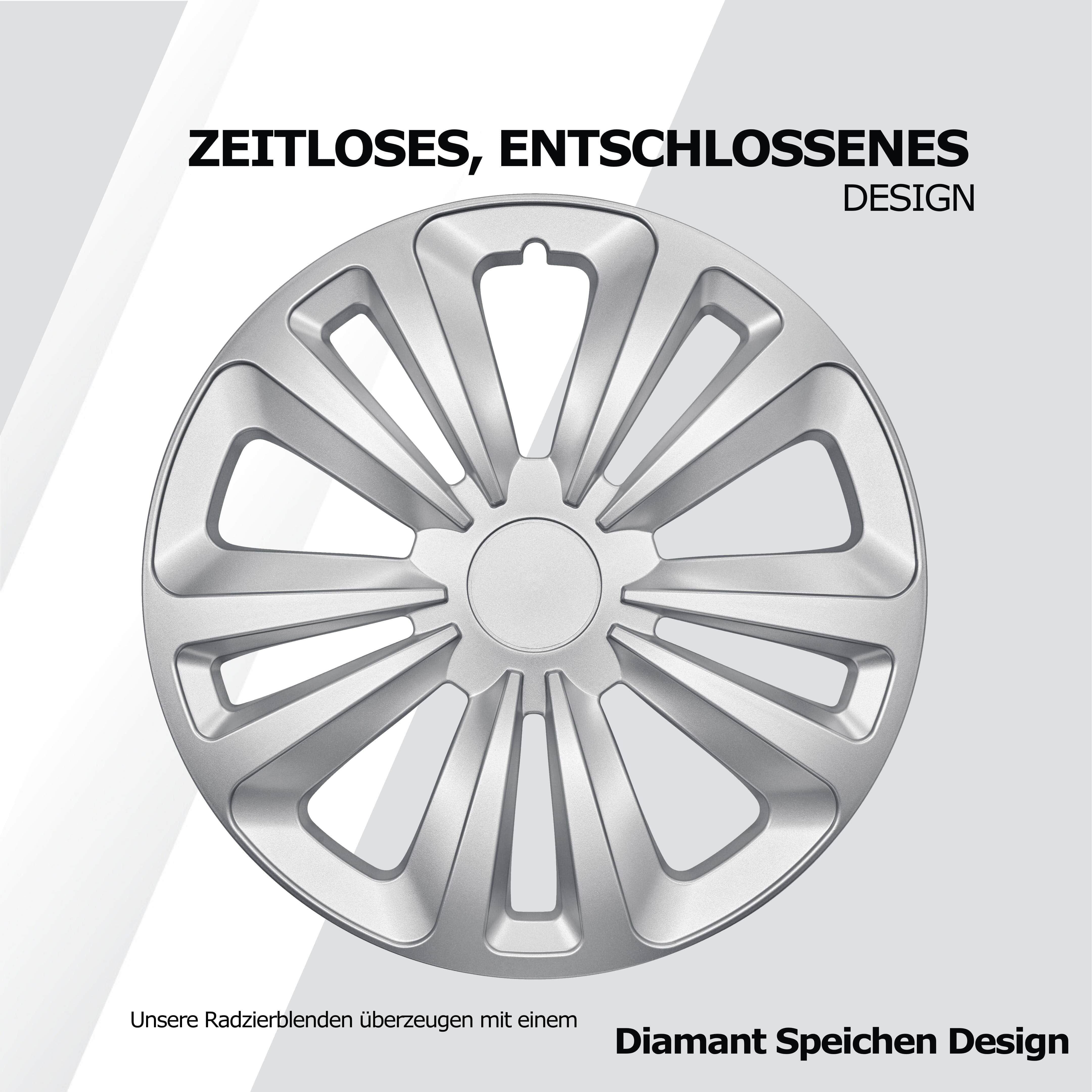 Radkappen silber - 4 Stück T-Rar Radzierblenden für Stahlfelgen 13-16 Zoll