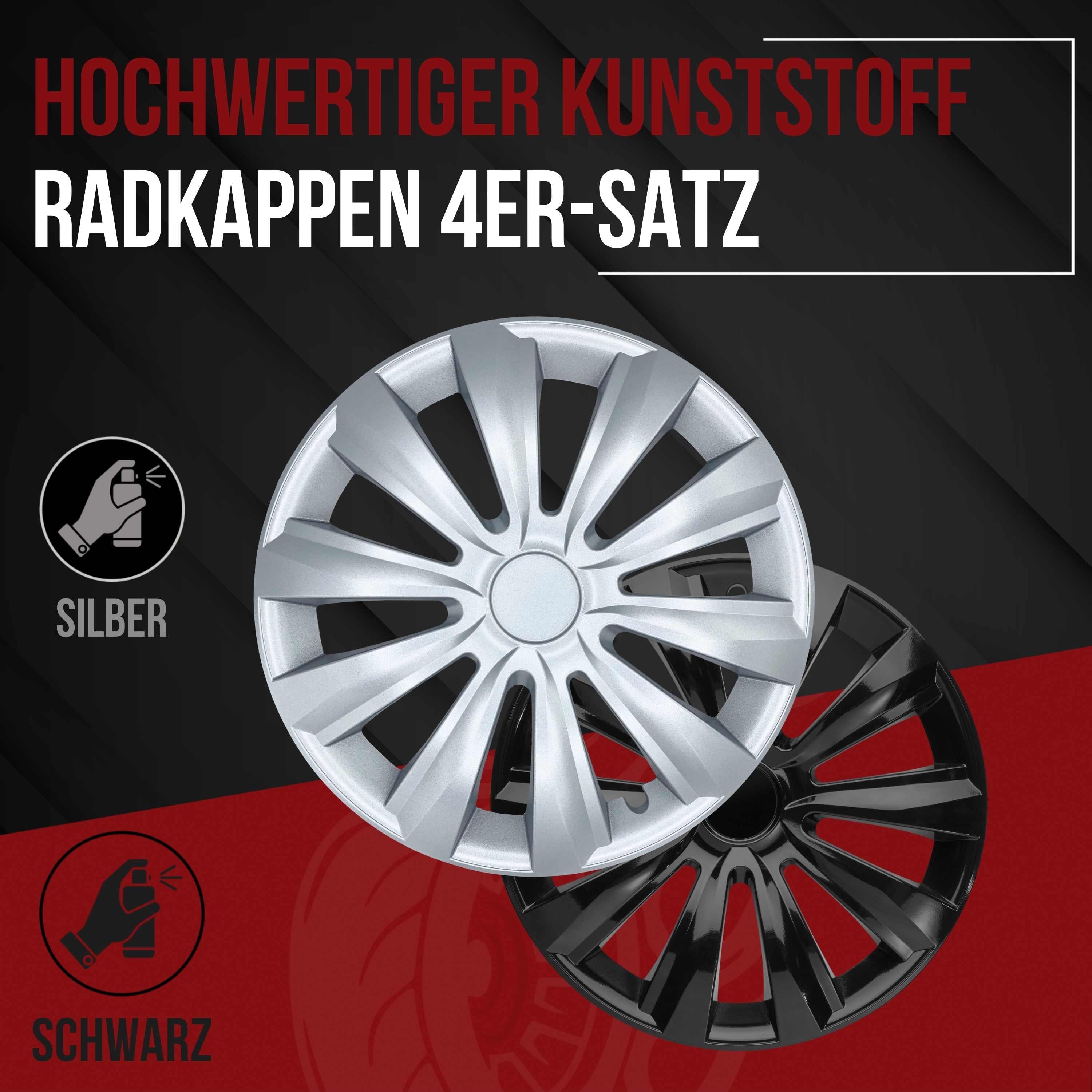 Radkappen silber oder schwarz Delta - 4 Stück Radzierblenden für Stahlfelgen 13-16 Zoll Fahrzeuge & Teile KuGlo Auto-Räder-Freizeitzubehör GmbH 